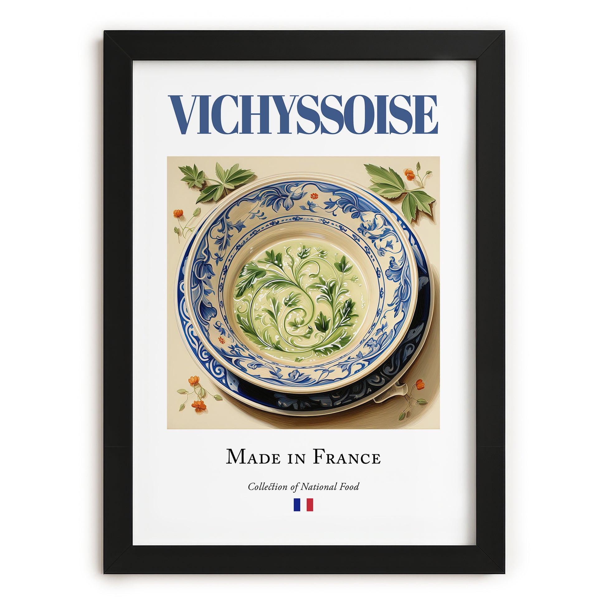 Vichyssoise – French Soup Dish, Restaurant Art, in sleek black frame