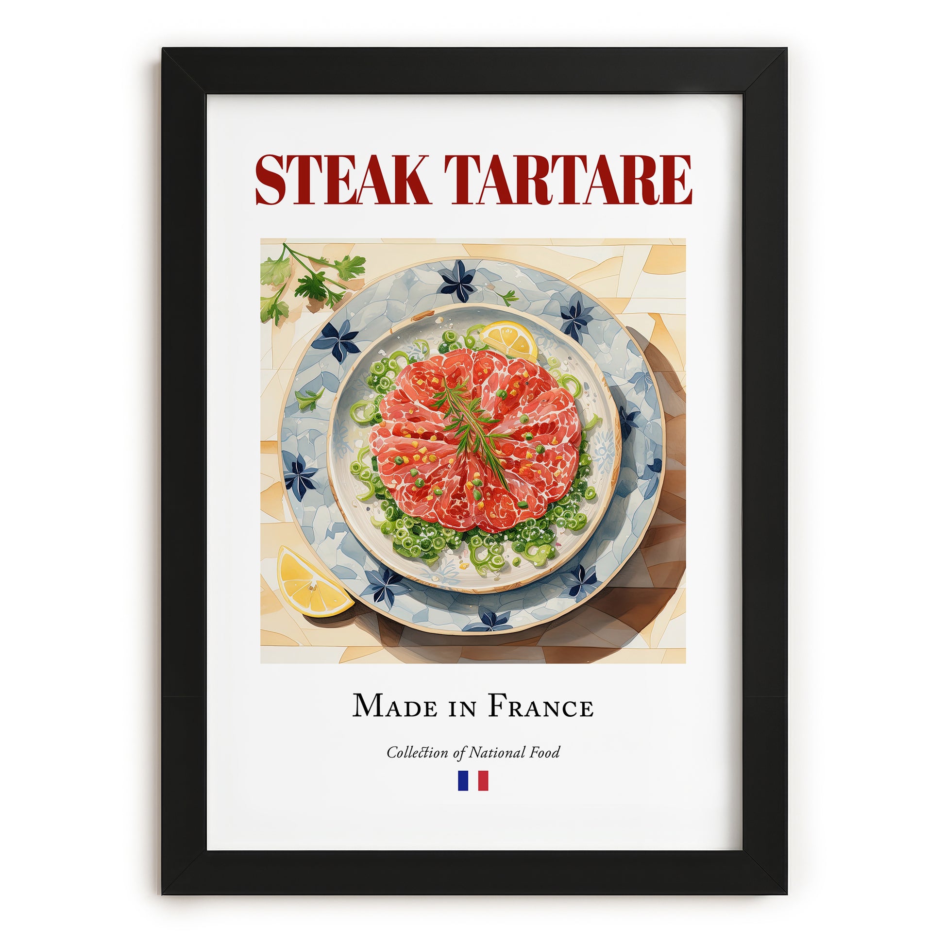 Steak tartare – French Dish, Bistro Still Life, in sleek black frame