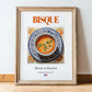 Bisque – French Soup Dish, Food Bar Painting, in wooden frame leaning on the floor
