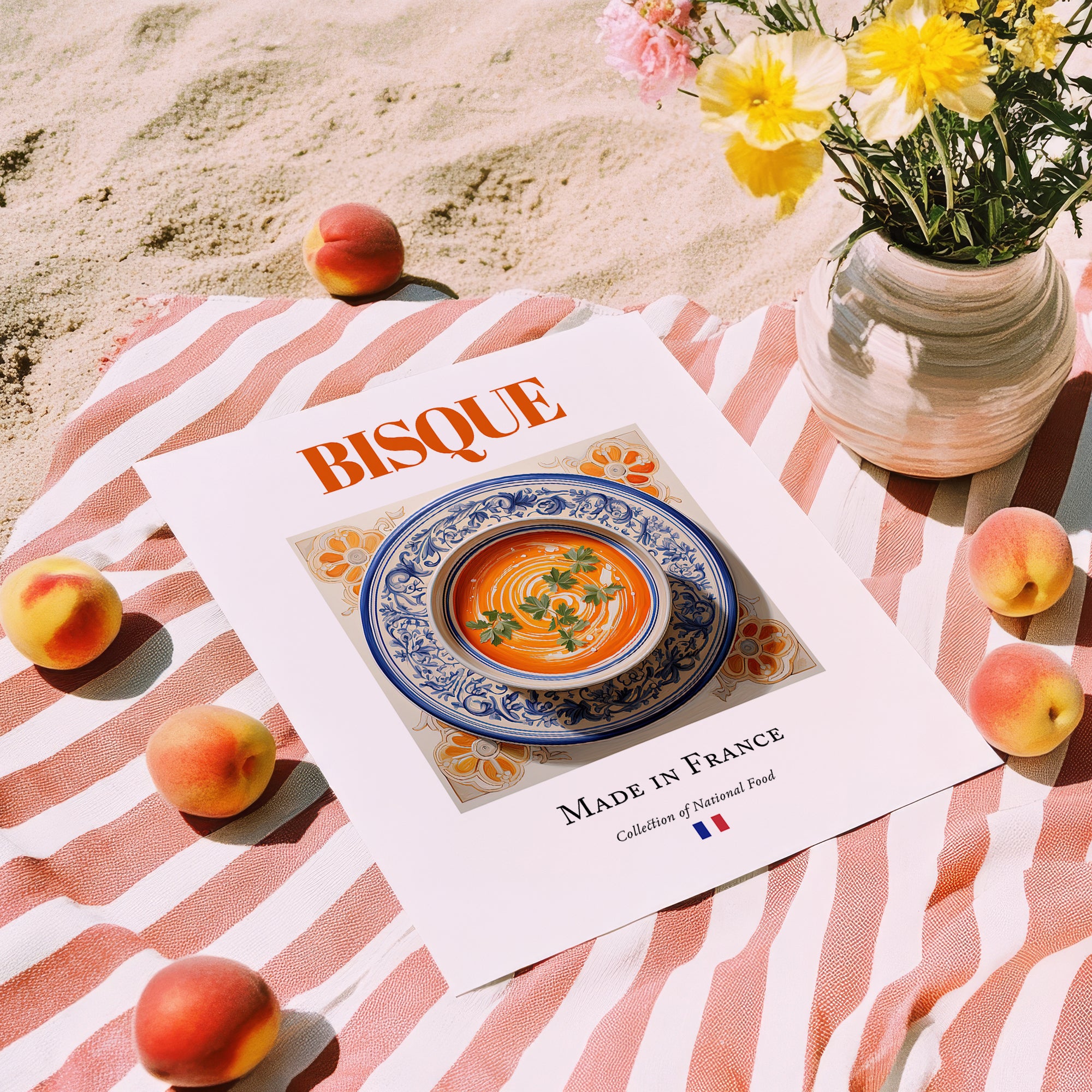 Bisque – French Soup Dish, Food Bar Painting, unframed on coastal sand