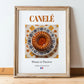 Canelé – French Dessert Dish, Food Bar Print, in wooden frame leaning on the floor