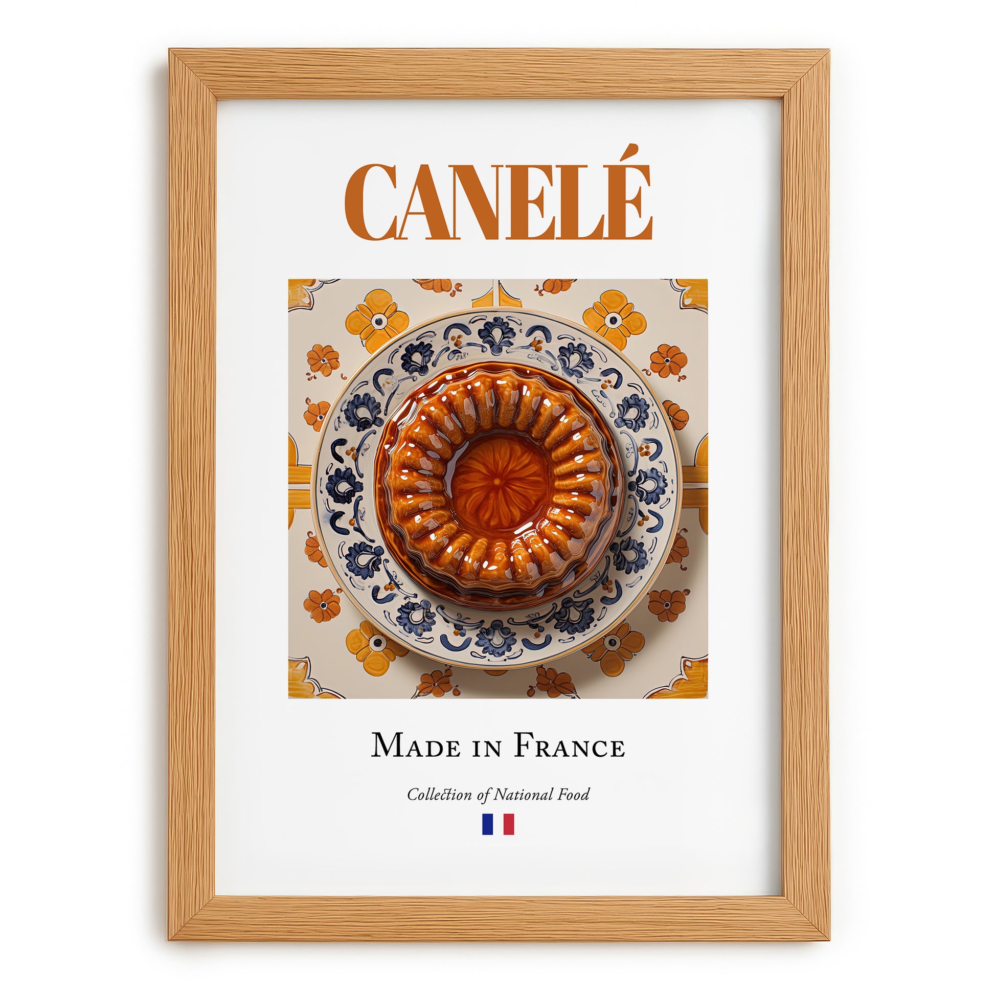Canelé – French Dessert Dish, Food Bar Print, set in oak frame