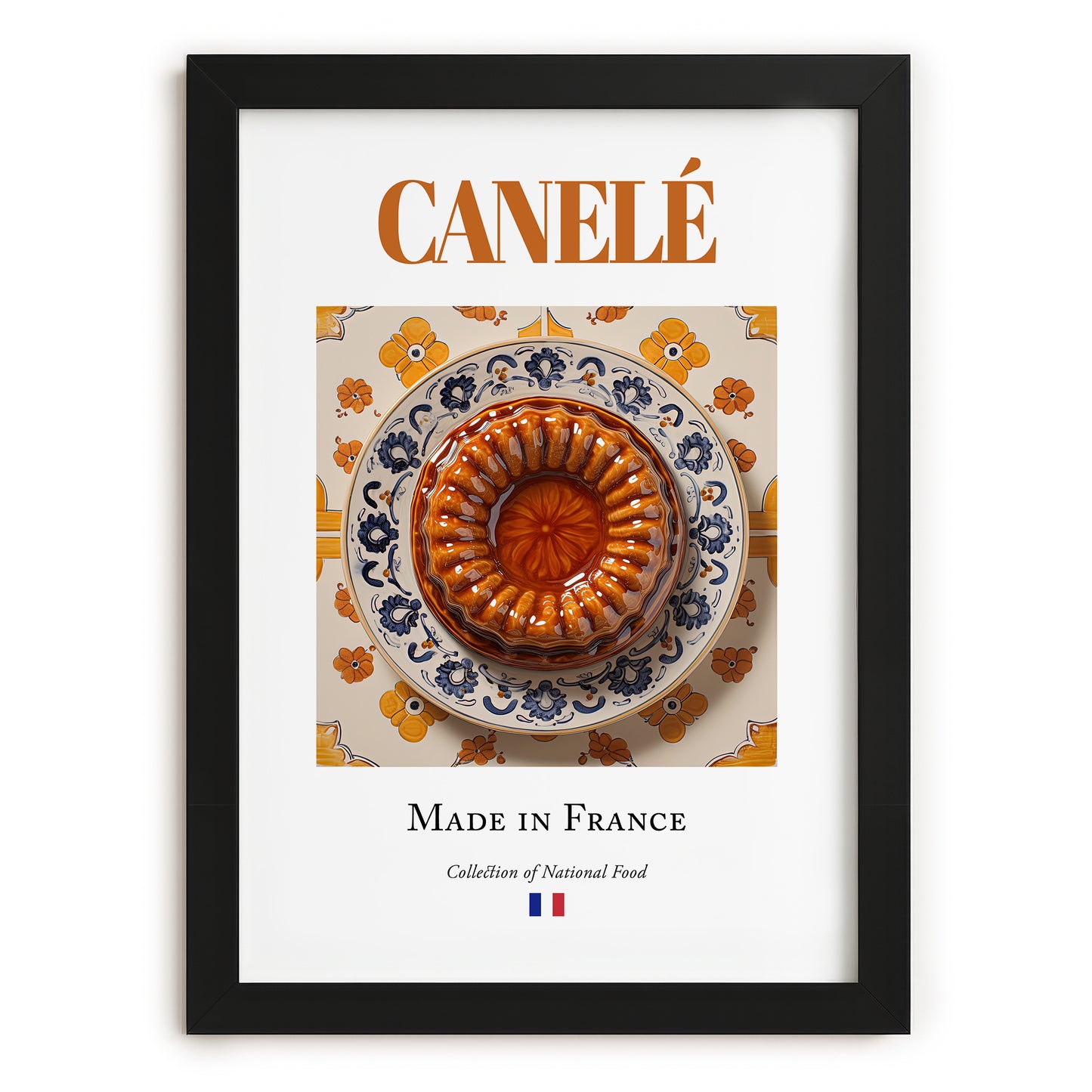 Canelé – French Dessert Dish, Food Bar Print, in sleek black frame