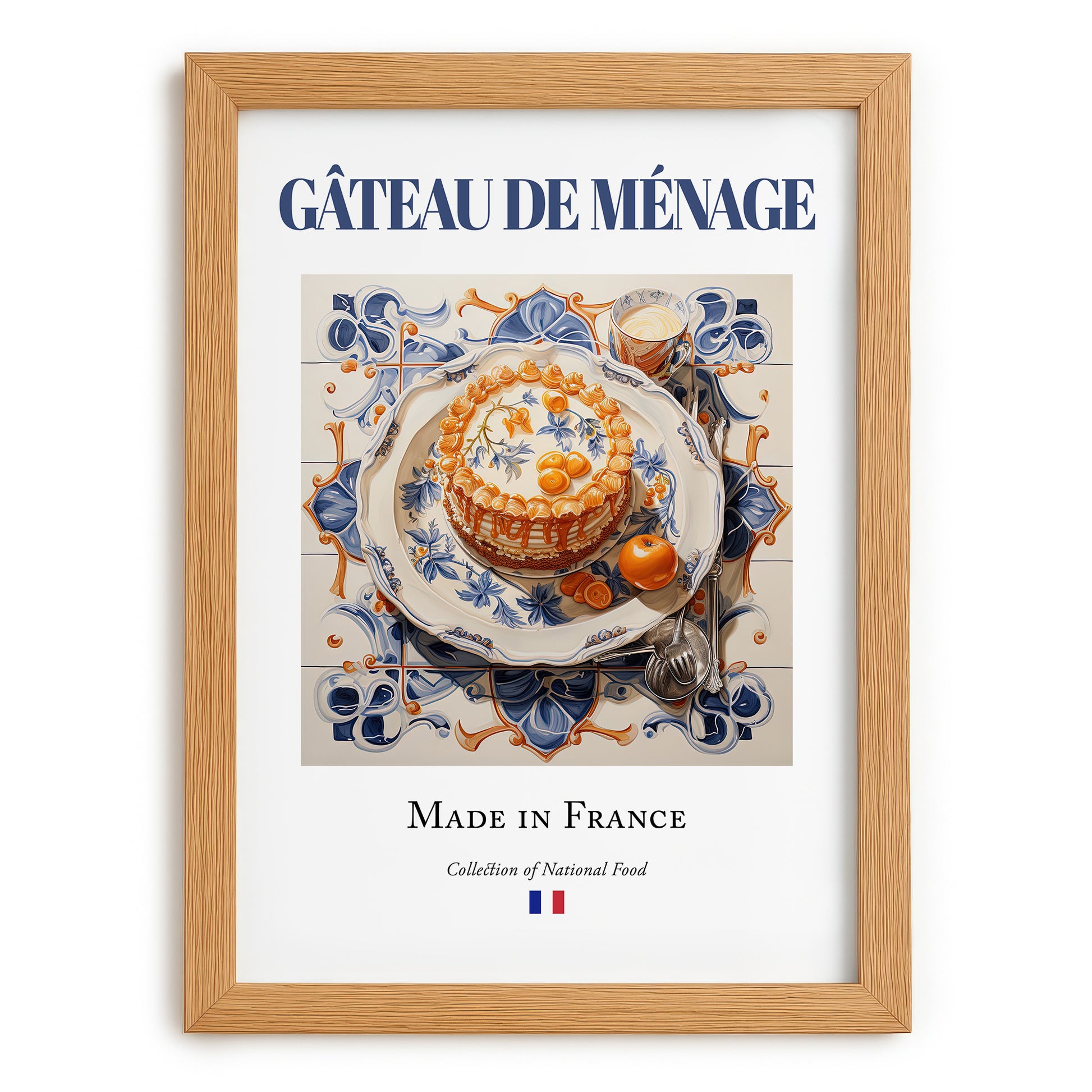 Gâteau de ménage – French Dish, Food Bar Wall Decor, set in oak frame