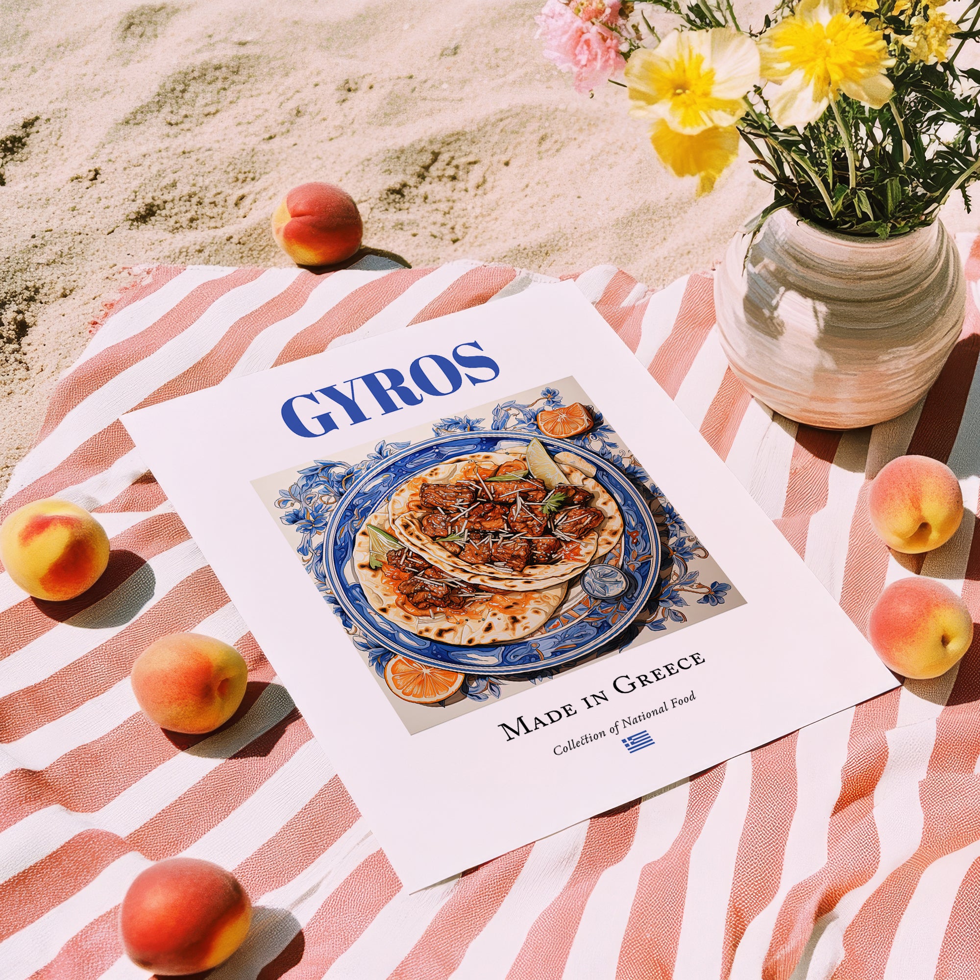 Gyros – Greek Meat Dish, Bistro Print, unframed on coastal sand