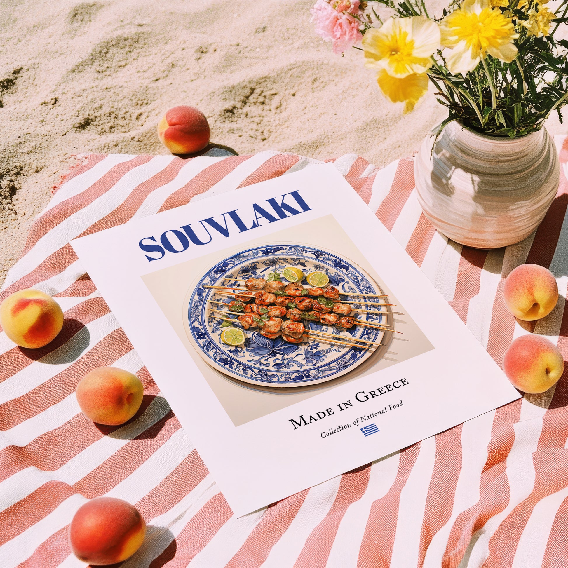 Souvlaki – Greek Meat Dish, Café Poster, unframed on coastal sand