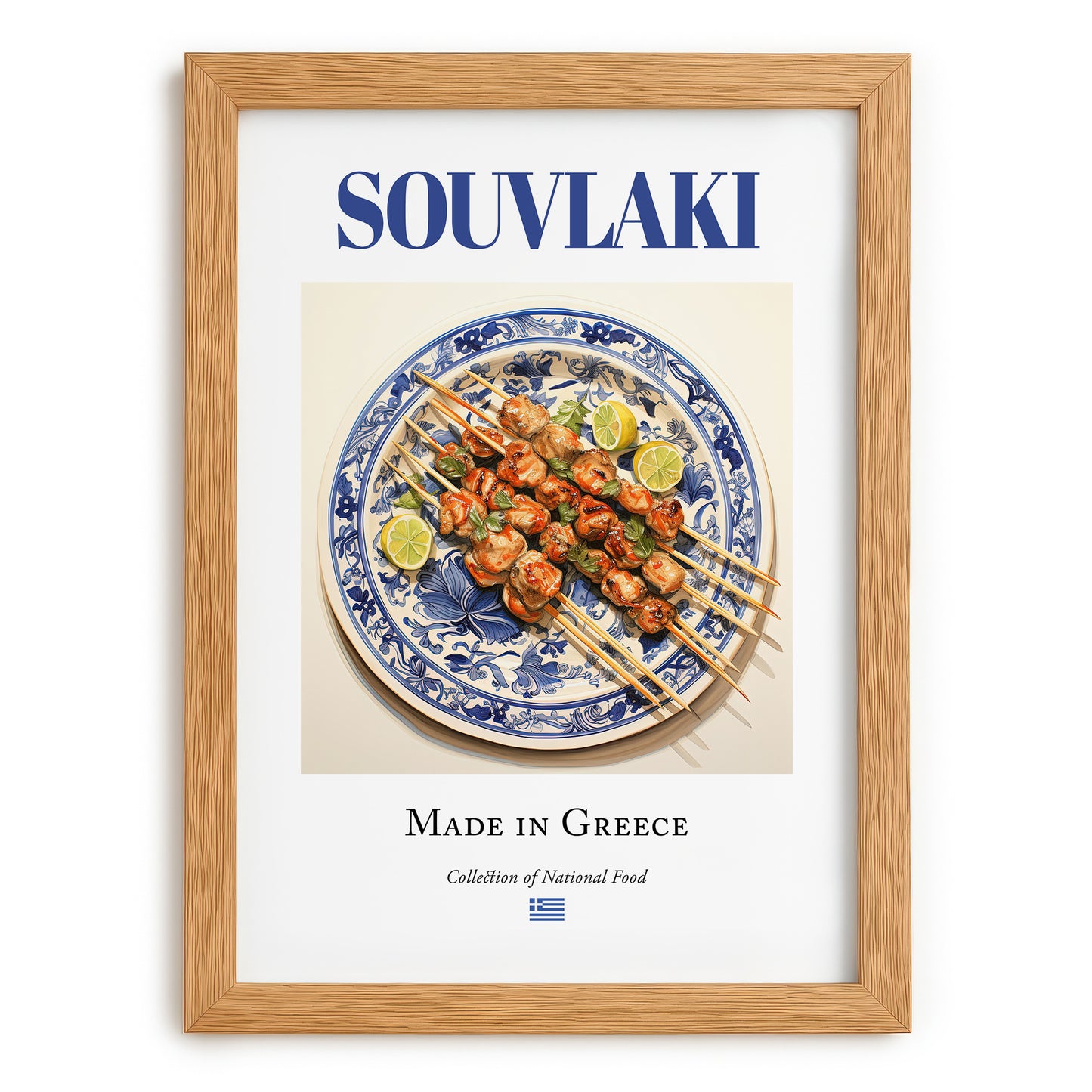 Souvlaki – Greek Meat Dish, Café Poster, set in oak frame