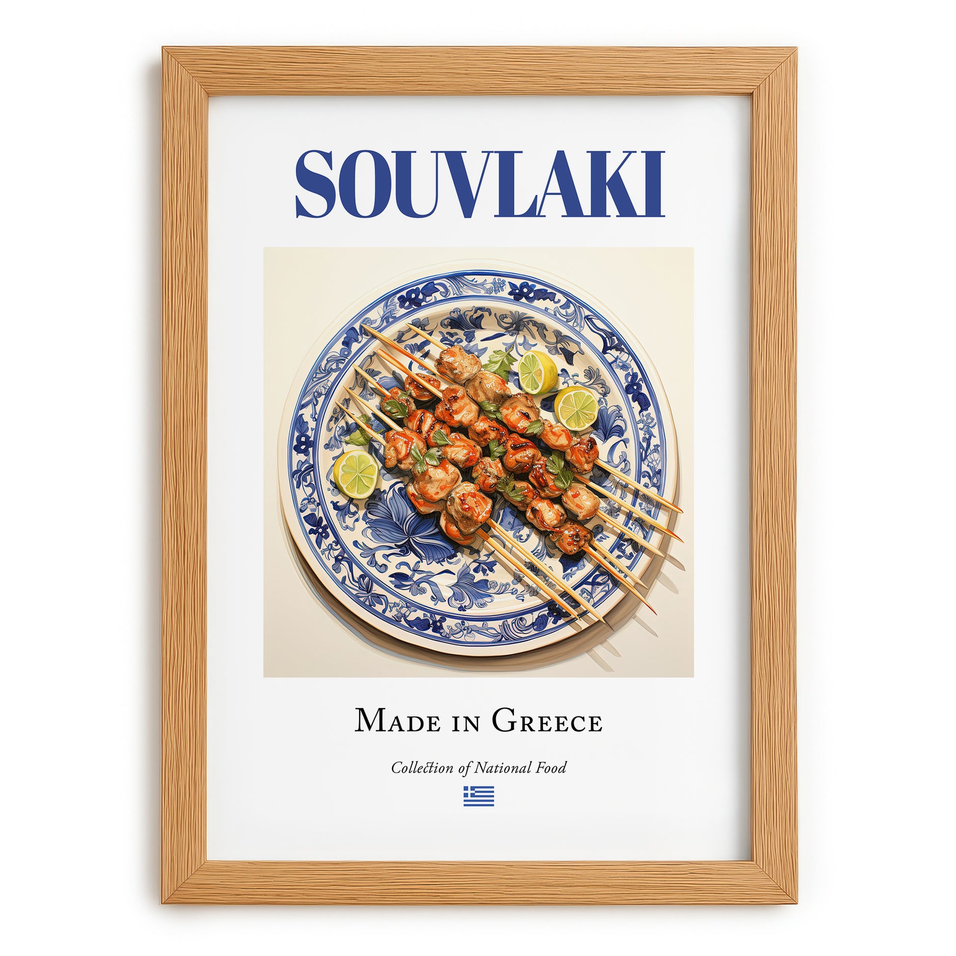 Souvlaki – Greek Meat Dish, Café Poster, set in oak frame