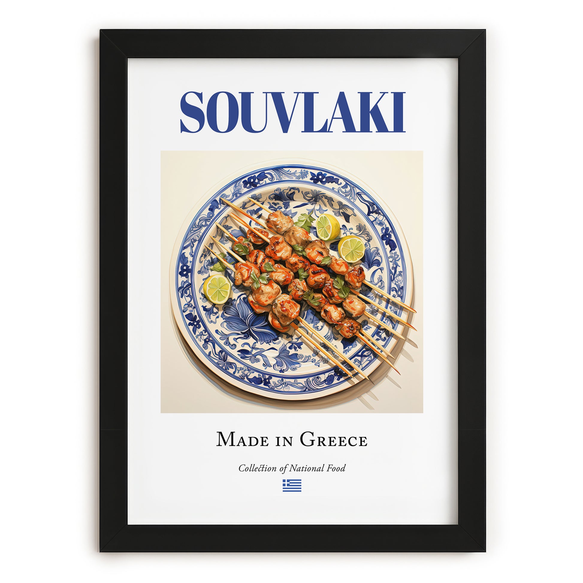 Souvlaki – Greek Meat Dish, Café Poster, in sleek black frame