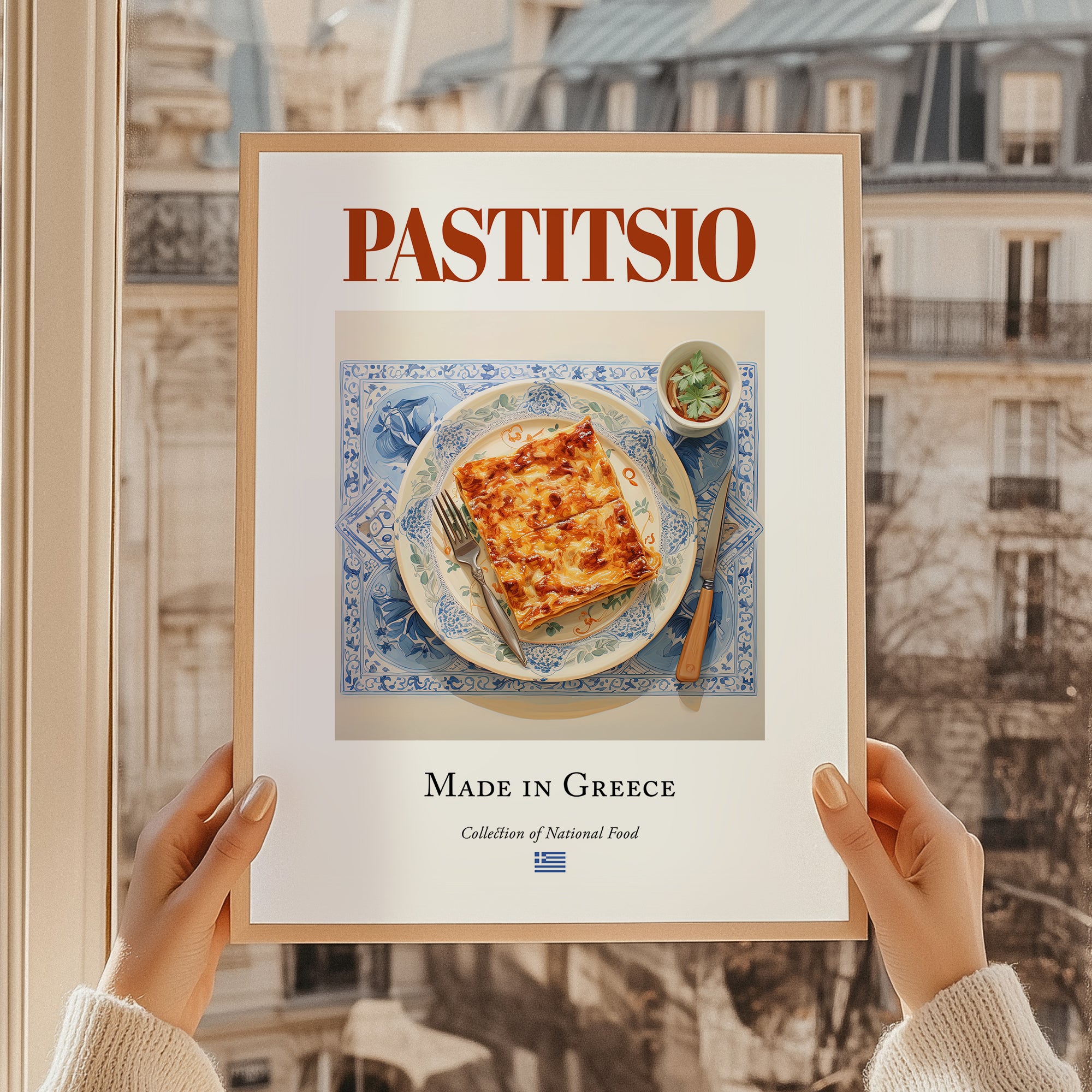 Pastitsio – Greek Meat Dish, Tavern Wall Decor, styled in a charming Paris street view