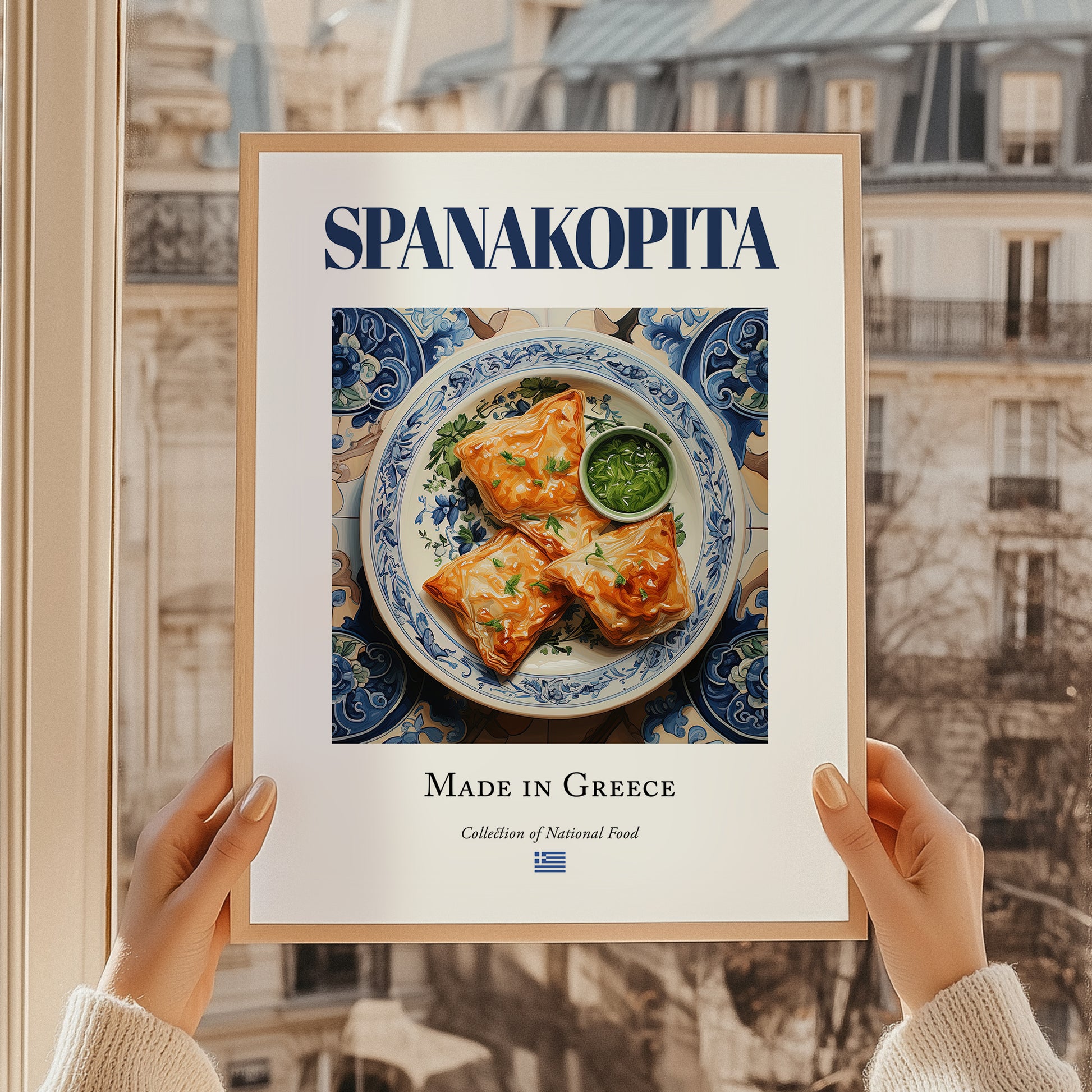 Spanakopita – Greek Dish, Restaurant Wall Decor, styled in a charming Paris street view