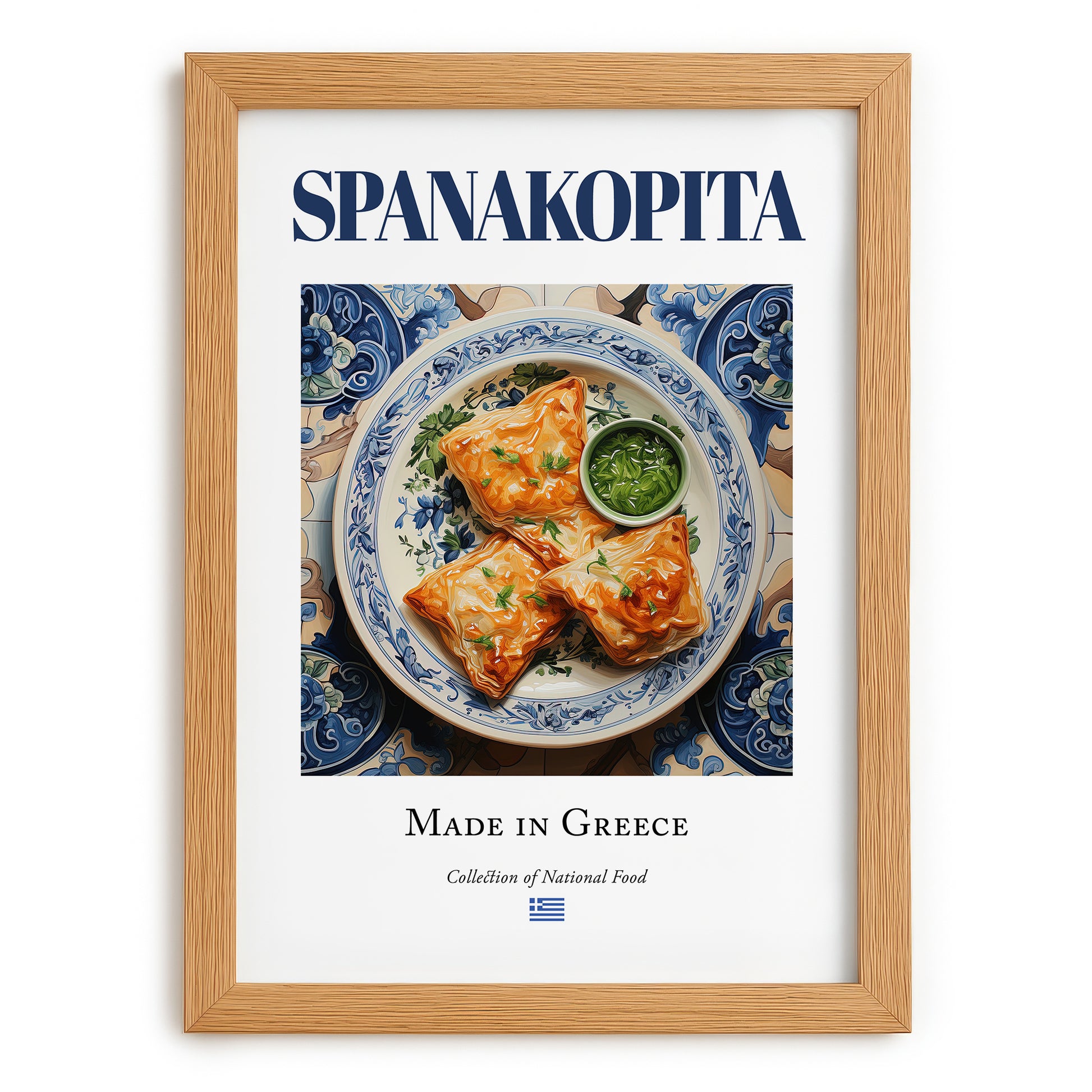 Spanakopita – Greek Dish, Restaurant Wall Decor, set in oak frame