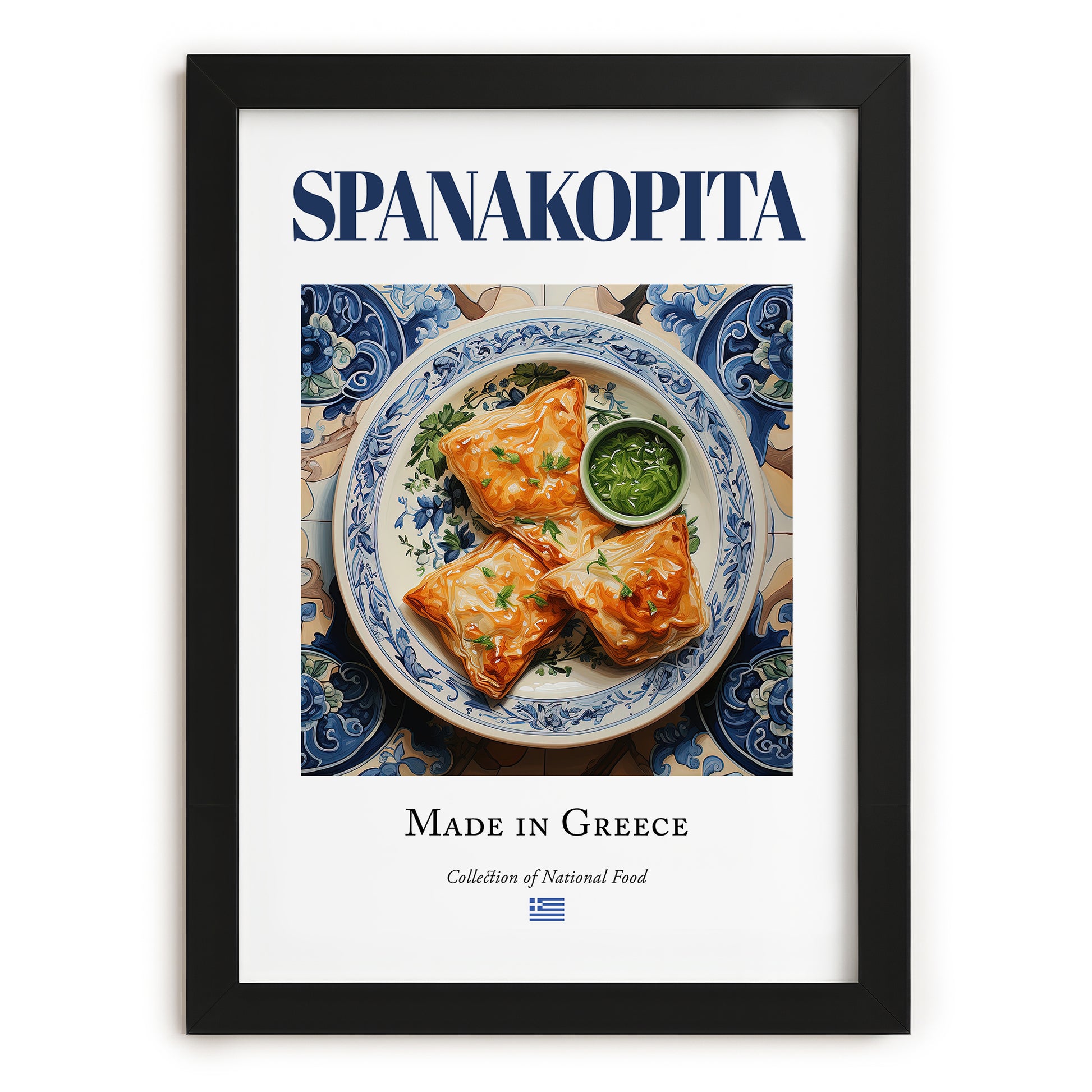 Spanakopita – Greek Dish, Restaurant Wall Decor, in sleek black frame