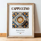 Cappuccino – Italian Coffee, Coffeehouse Still Life, in wooden frame leaning on the floor