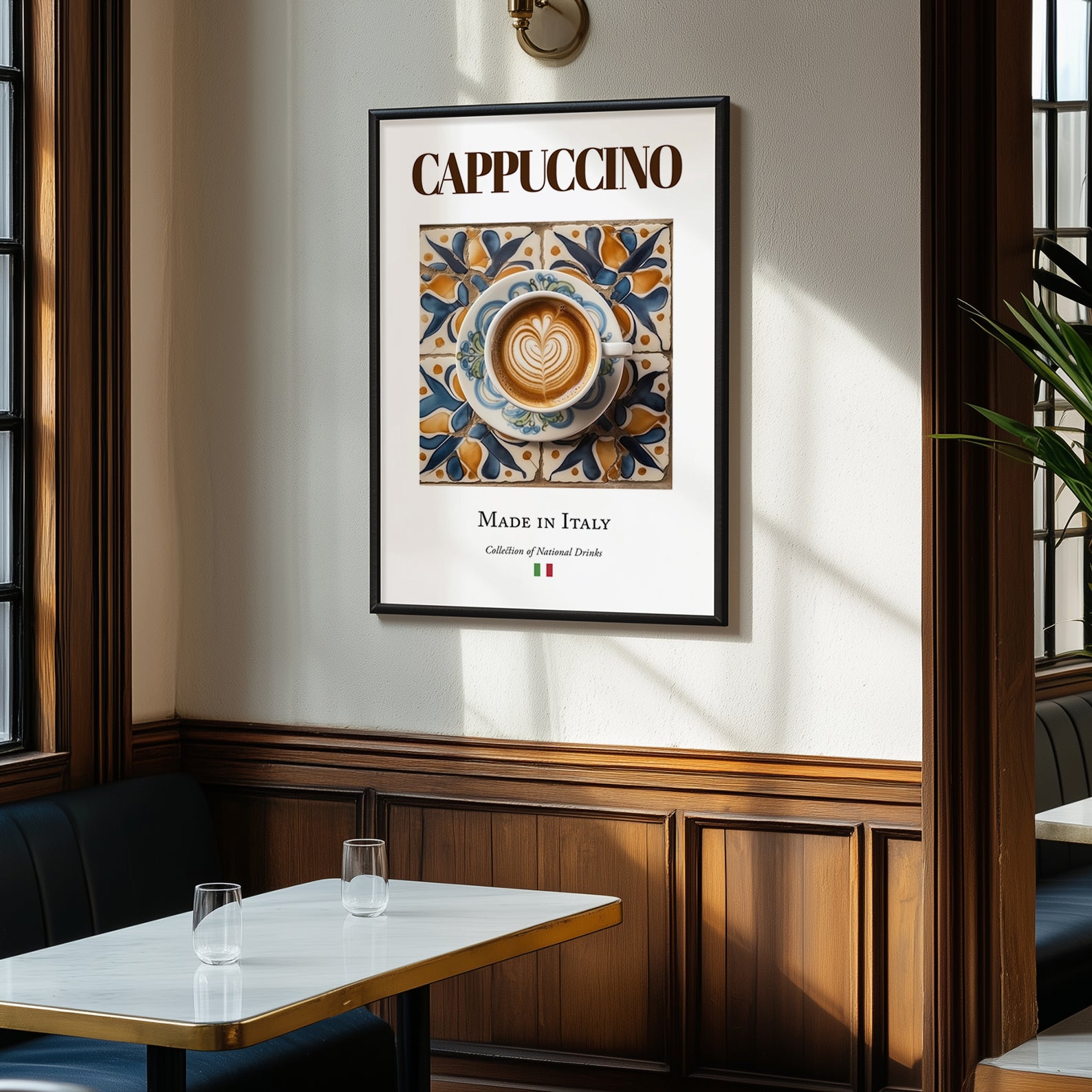 Cappuccino – Italian Coffee, Coffeehouse Still Life, clean layout with no caption