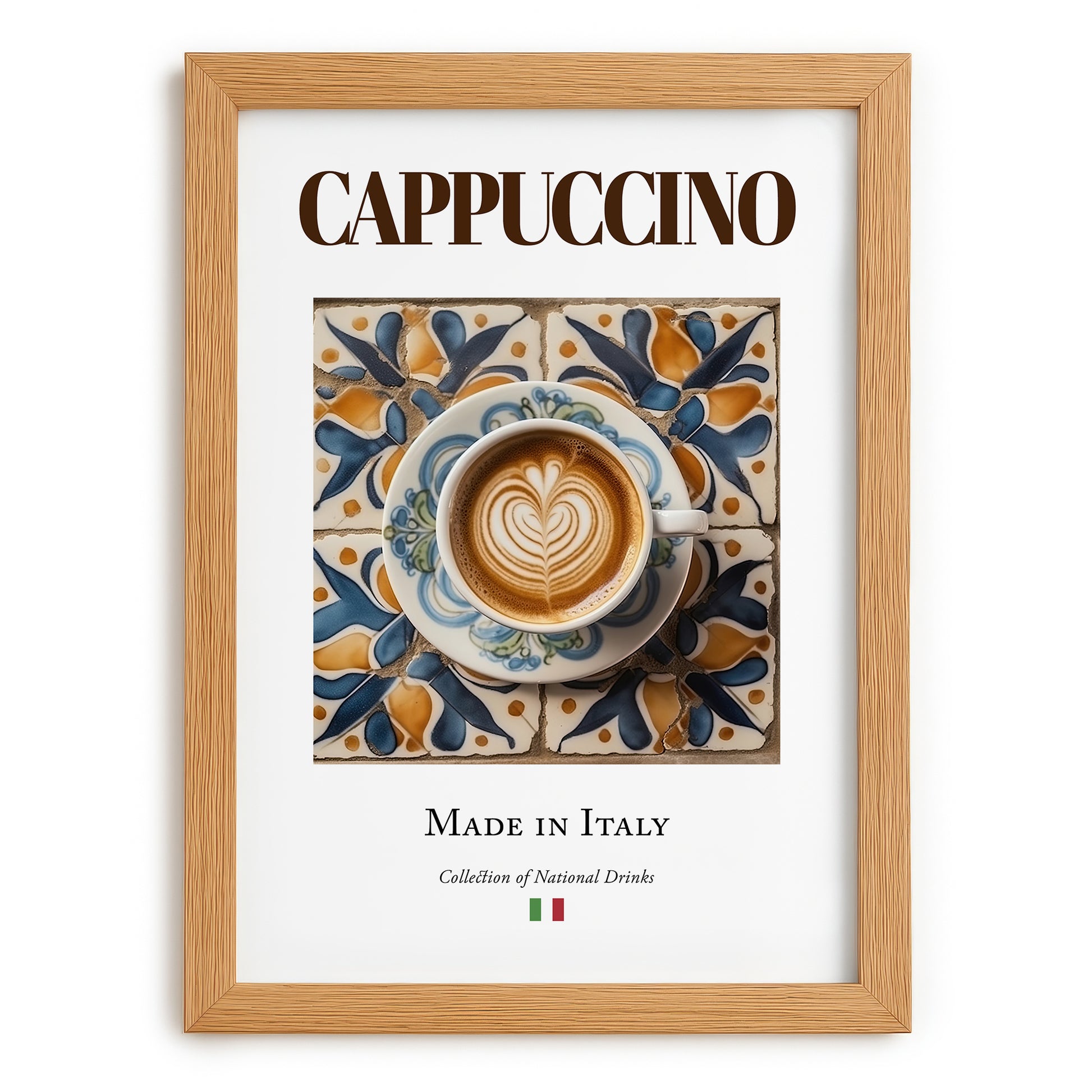 Cappuccino – Italian Coffee, Coffeehouse Still Life, set in oak frame