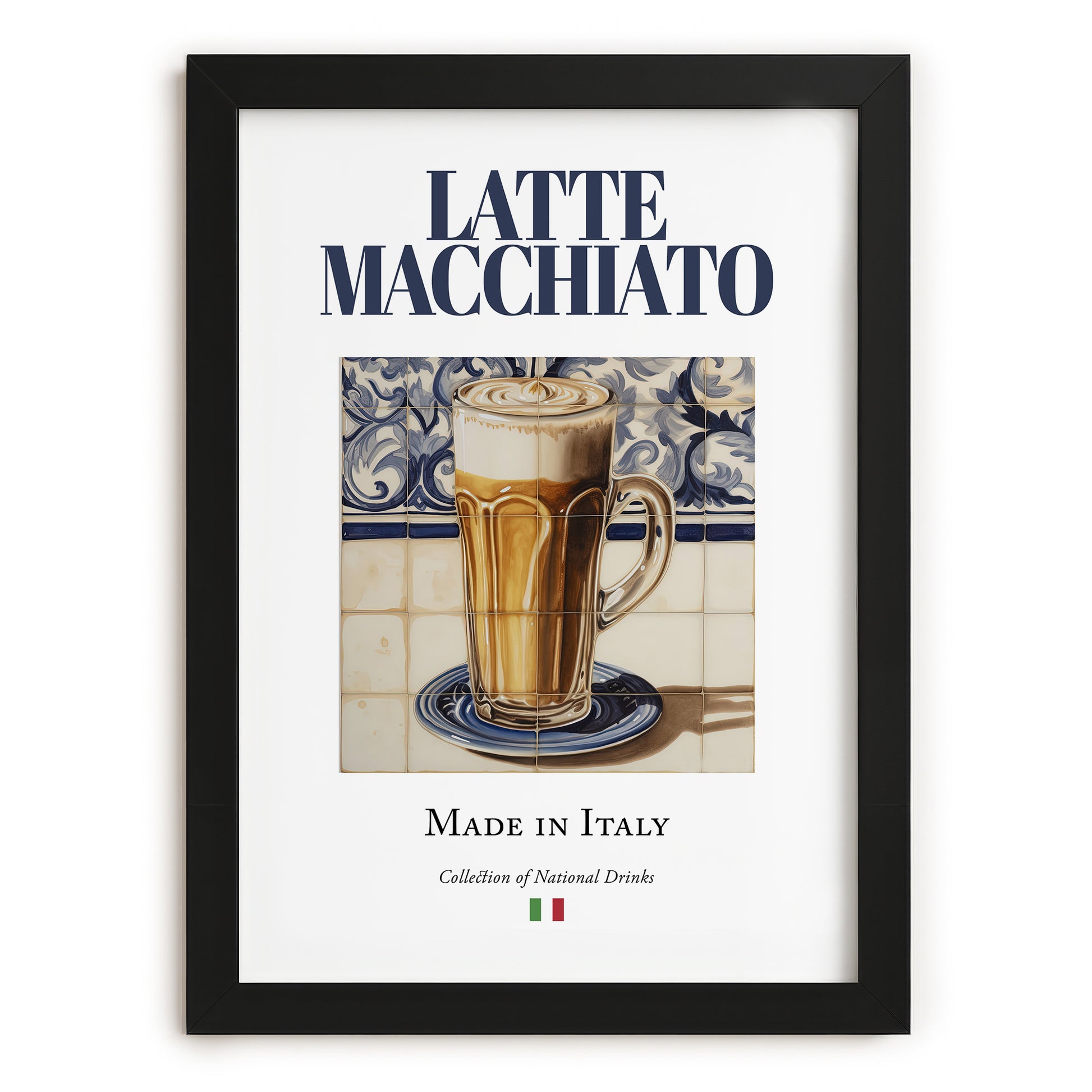 Latte macchiato – Italian Coffee, Book Café Print, in sleek black frame