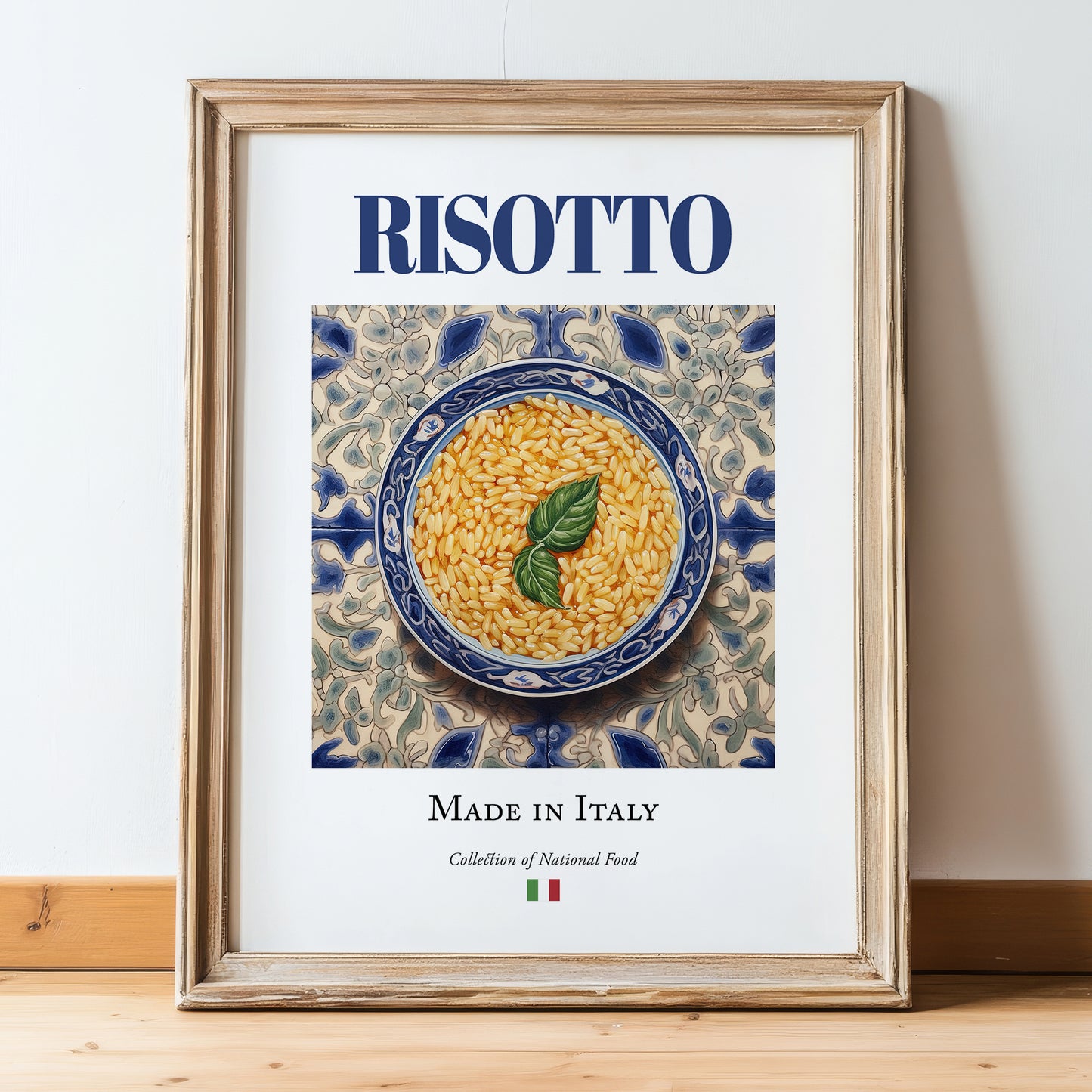 Risotto – Italian Rice Dish, Bistro Wall Art, in wooden frame leaning on the floor