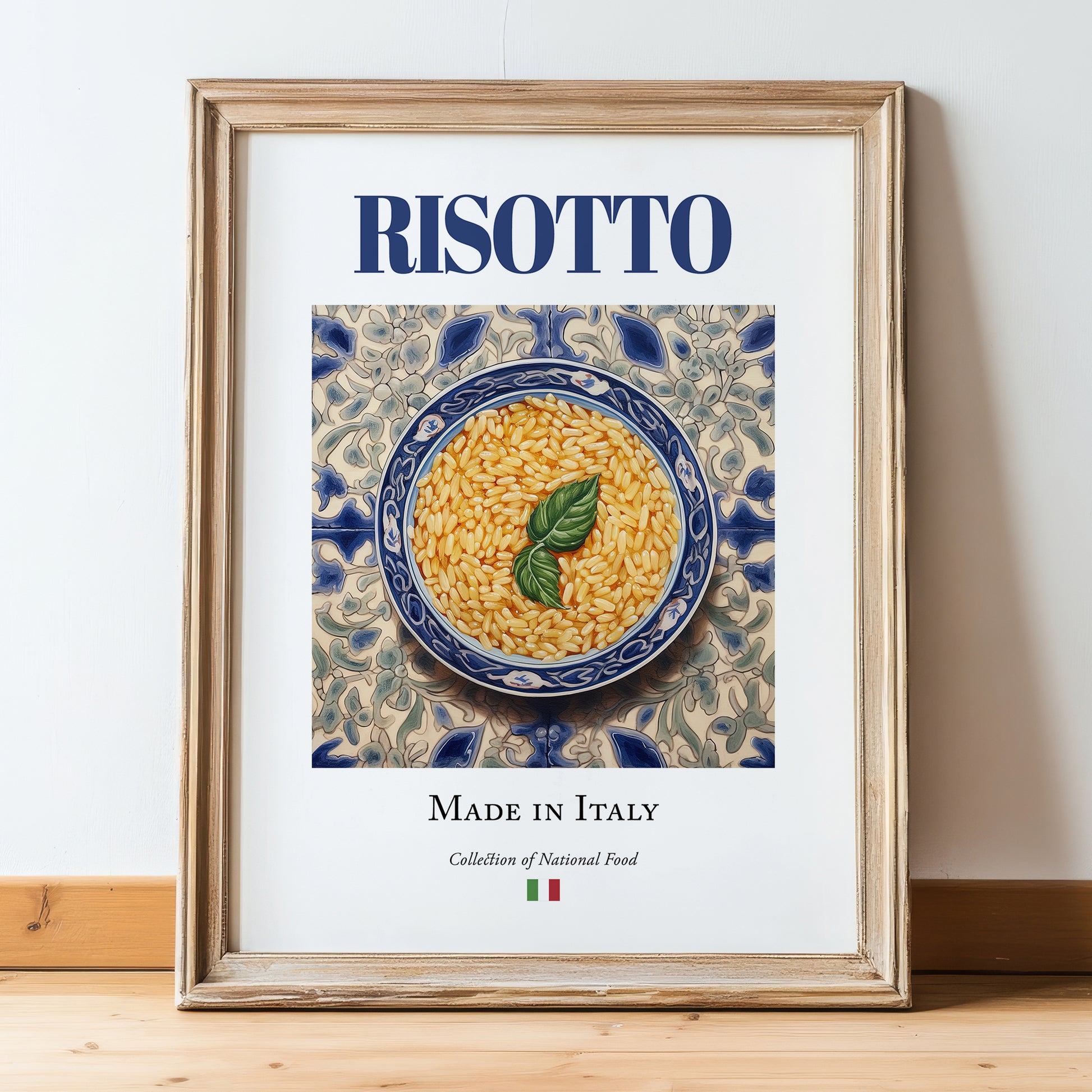 Risotto – Italian Rice Dish, Bistro Wall Art, in wooden frame leaning on the floor
