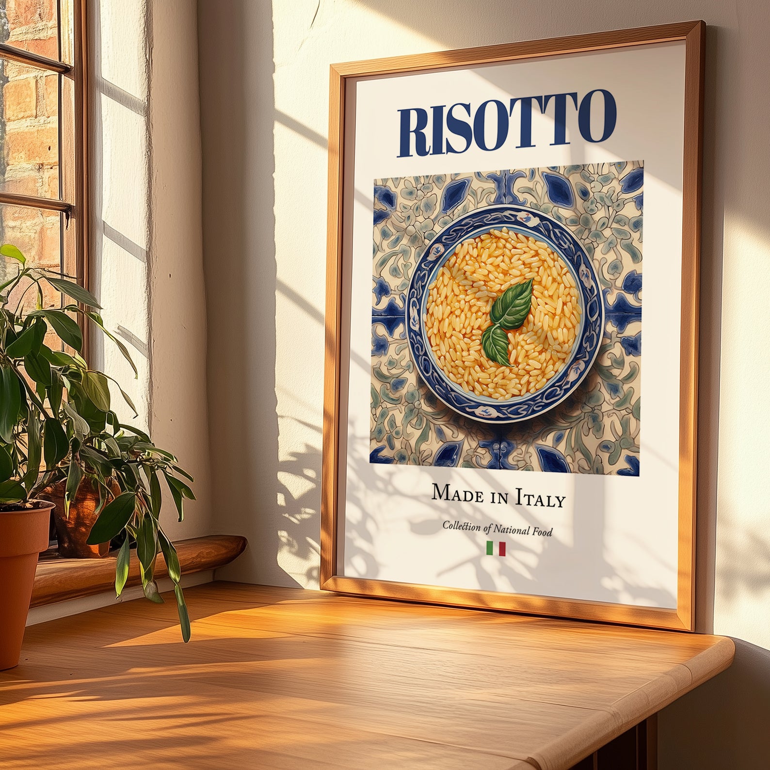 Risotto – Italian Rice Dish, Bistro Wall Art, no-text version framed in wood