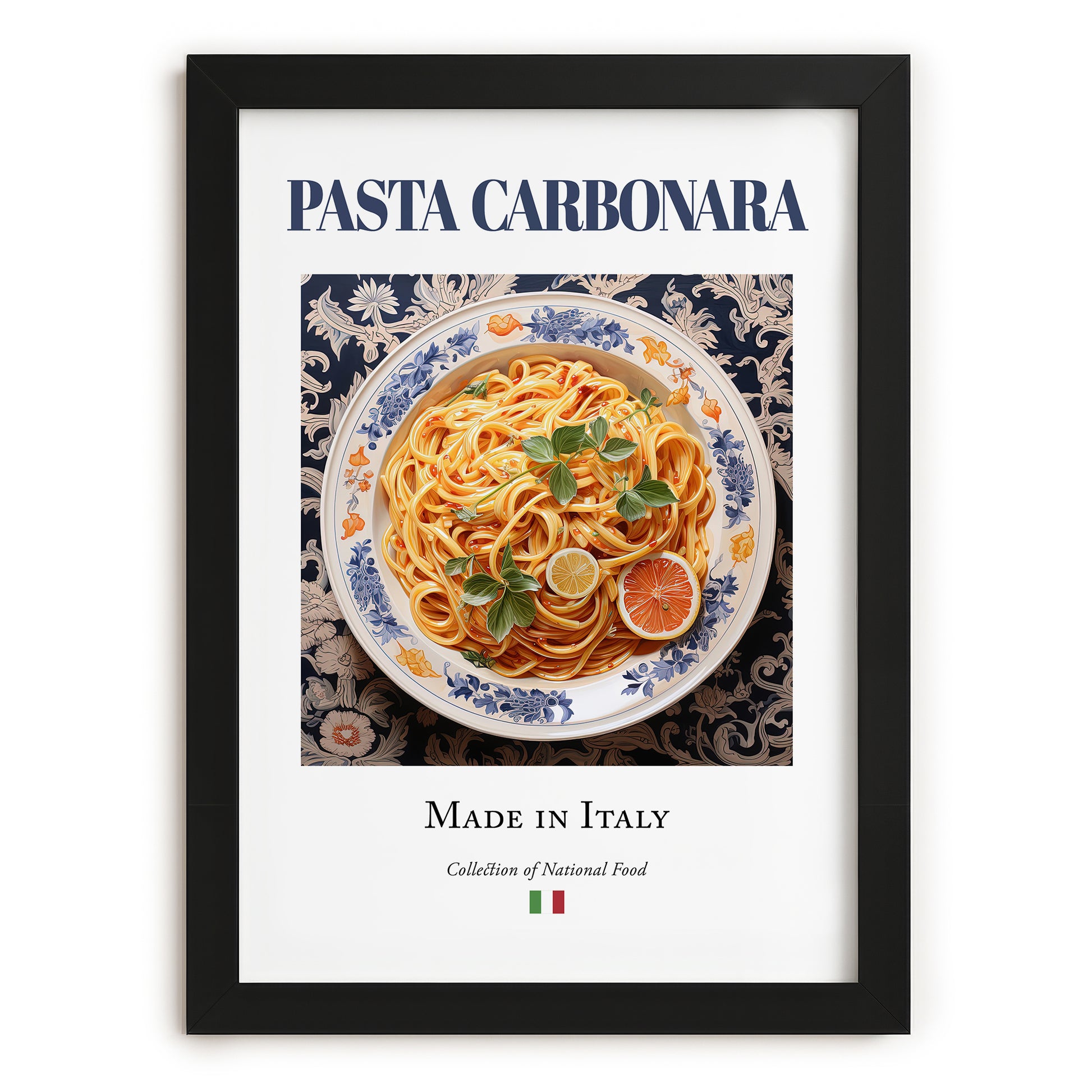 Pasta carbonara – Italian Pasta, Trattoria Wall Art, in sleek black frame