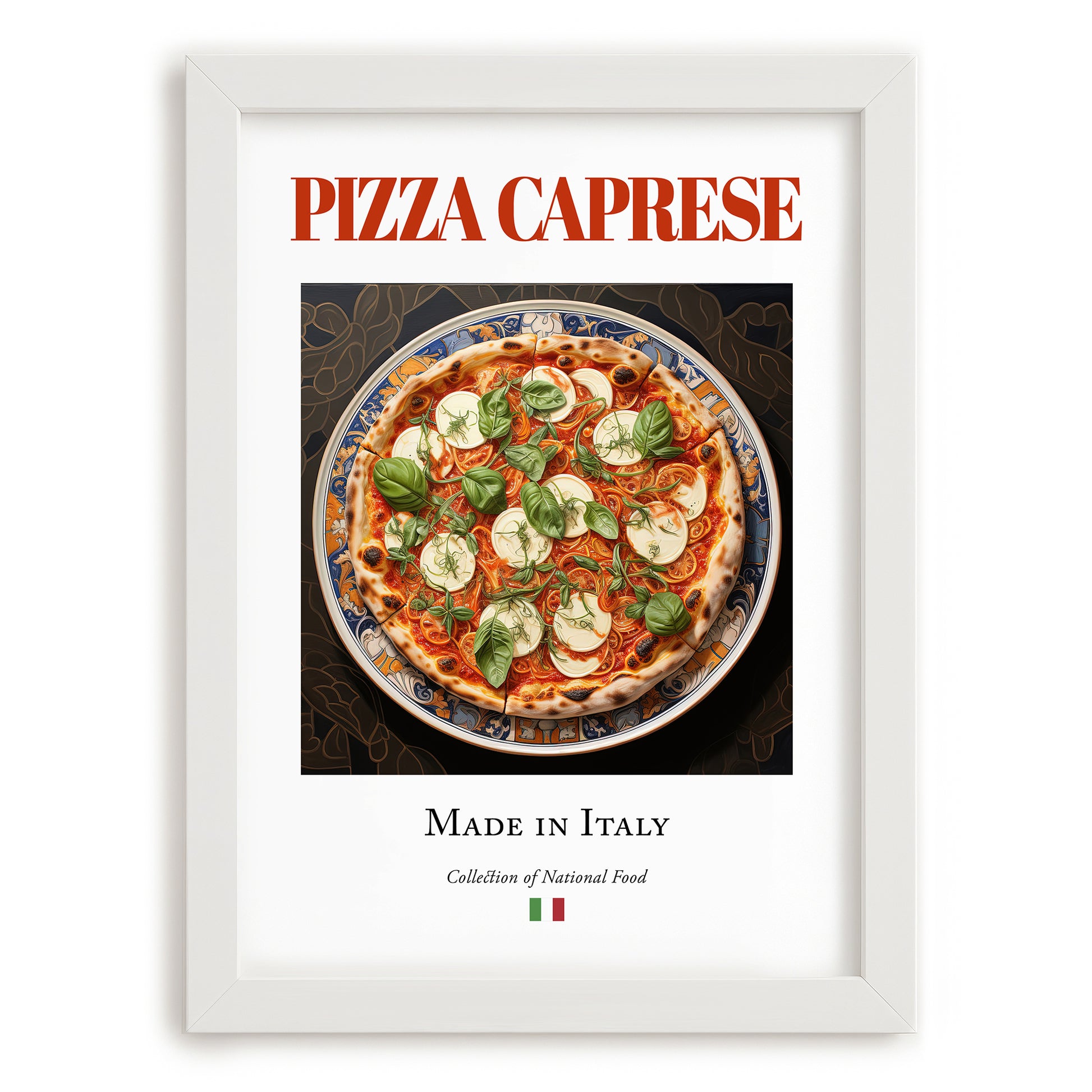 Pizza Caprese – Italian Pizza, Restaurant Illustration, placed in minimal white frame
