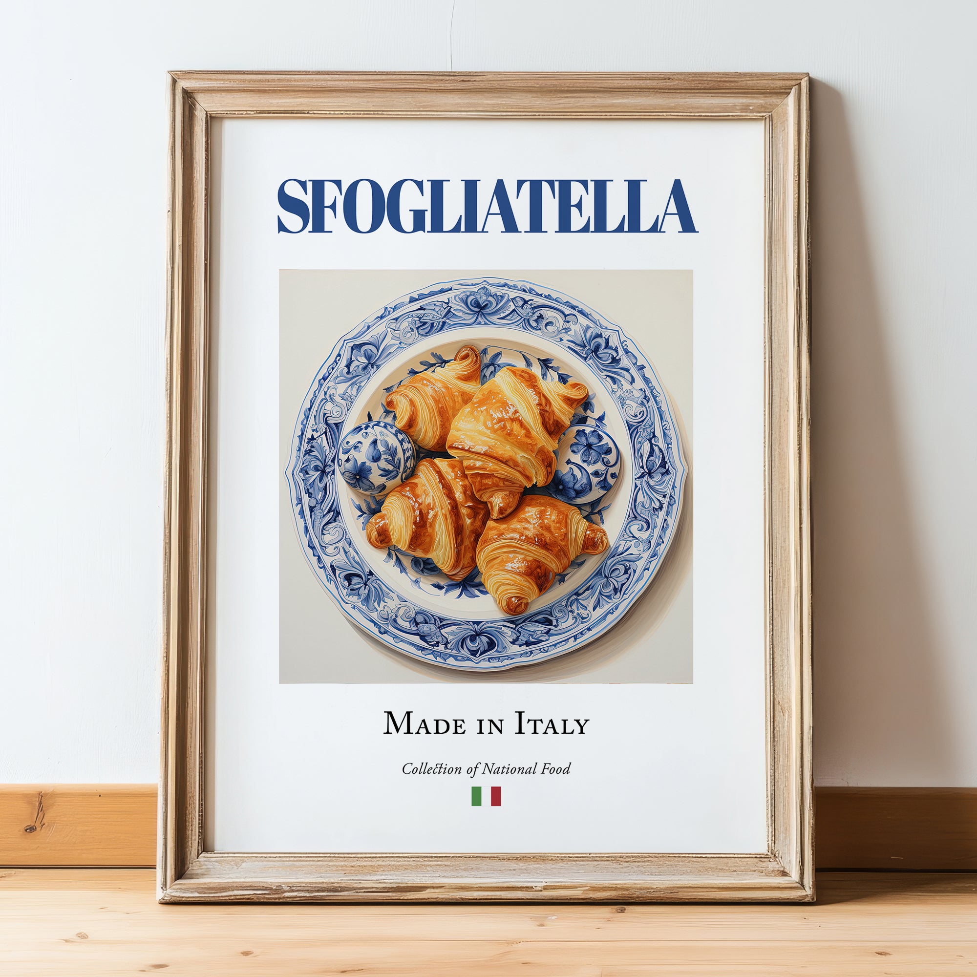 Sfogliatella – Italian Dessert Dish, Brasserie Wall Decor, in wooden frame leaning on the floor