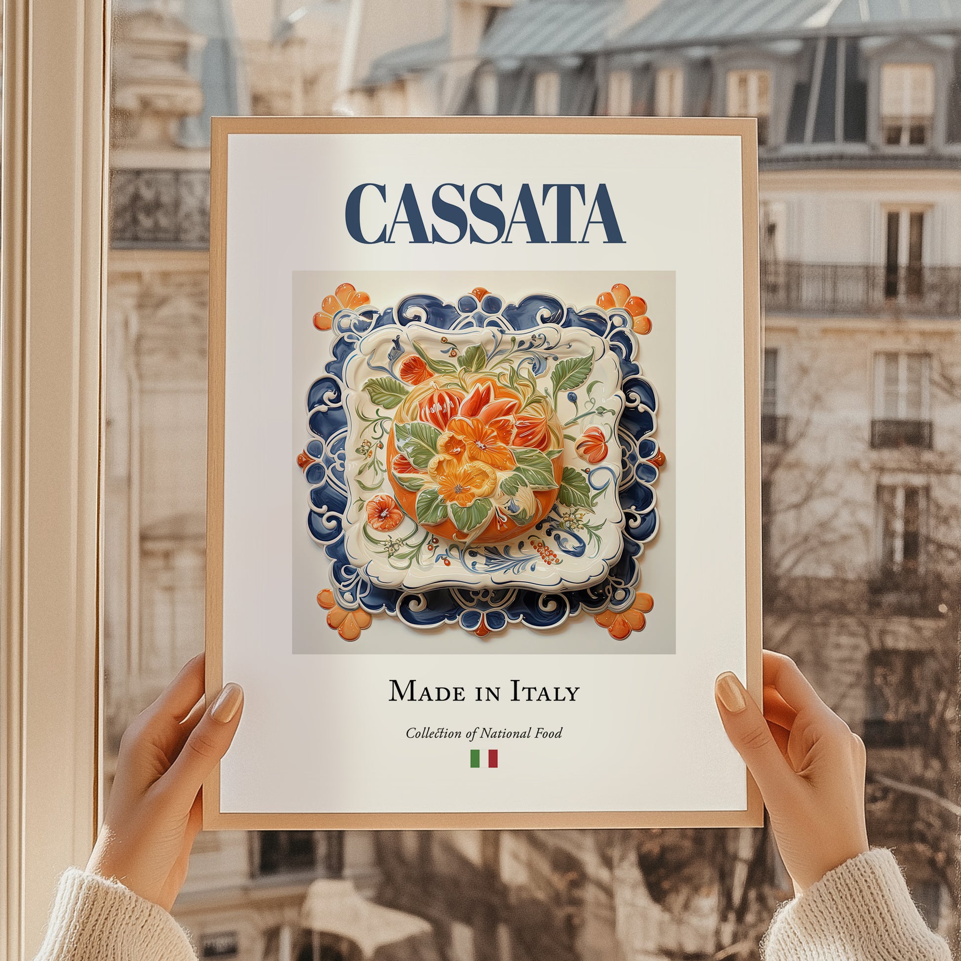 Cassata – Italian Dessert Dish, Restaurant Poster, styled in a charming Paris street view
