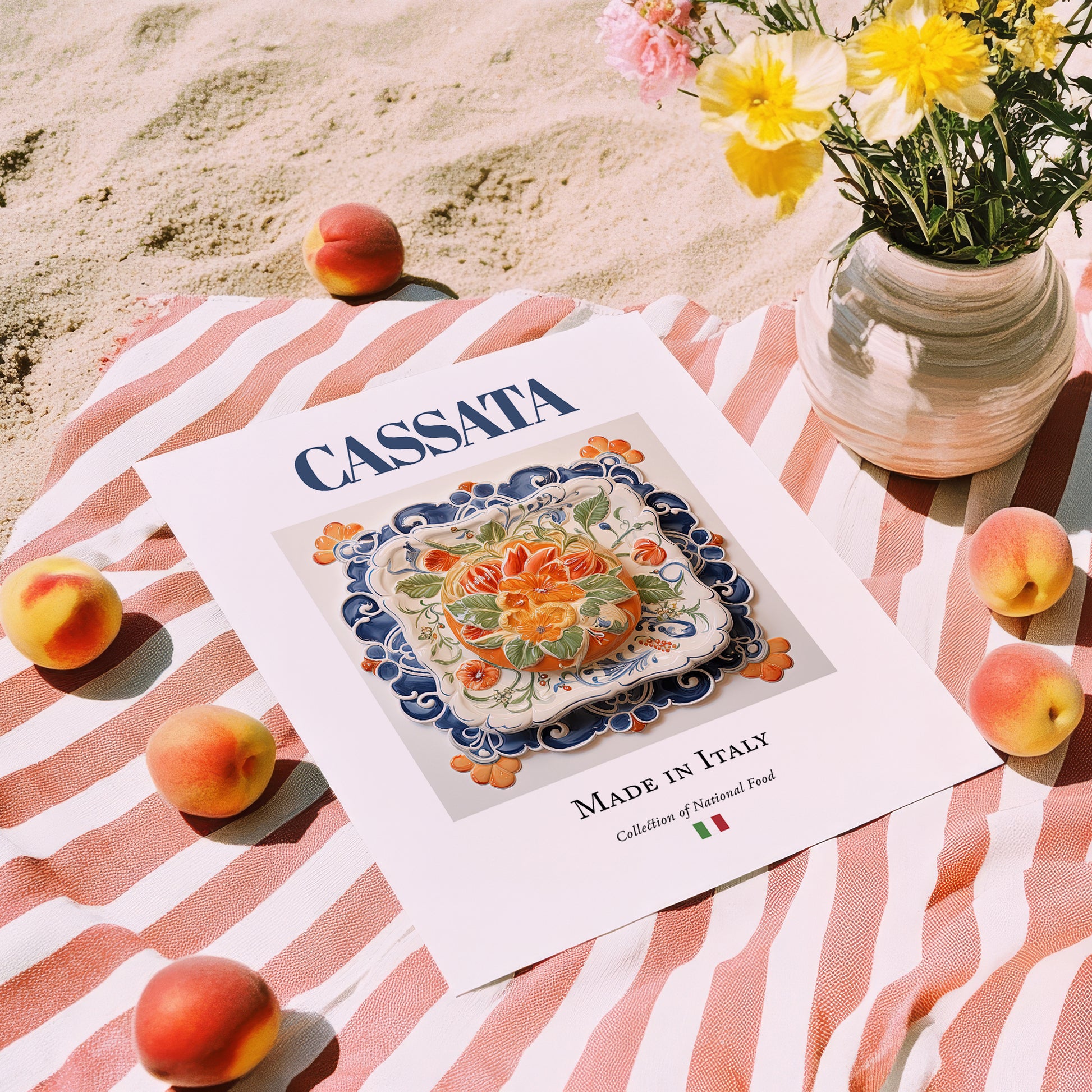 Cassata – Italian Dessert Dish, Restaurant Poster, unframed on coastal sand