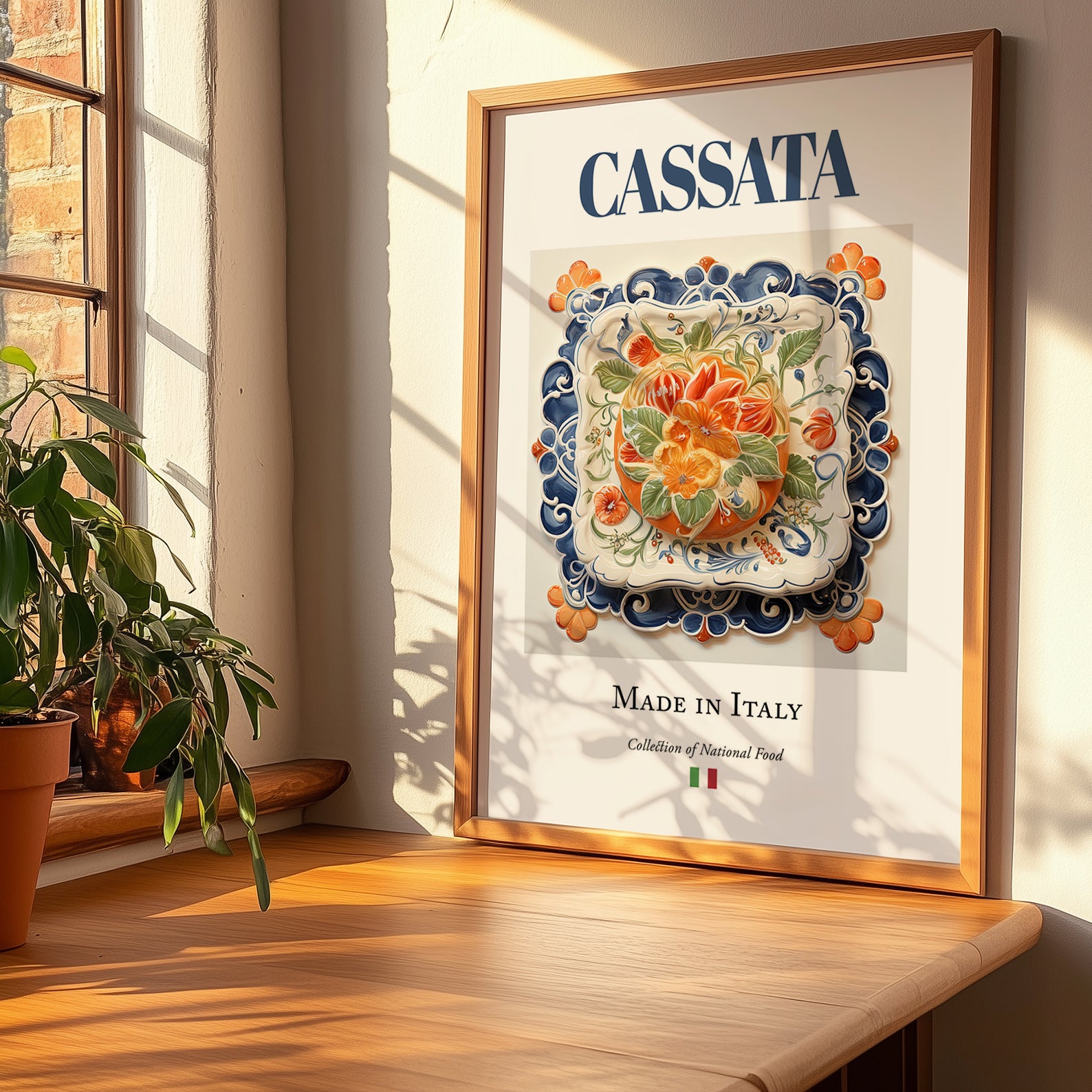 Cassata – Italian Dessert Dish, Restaurant Poster, no-text version framed in wood