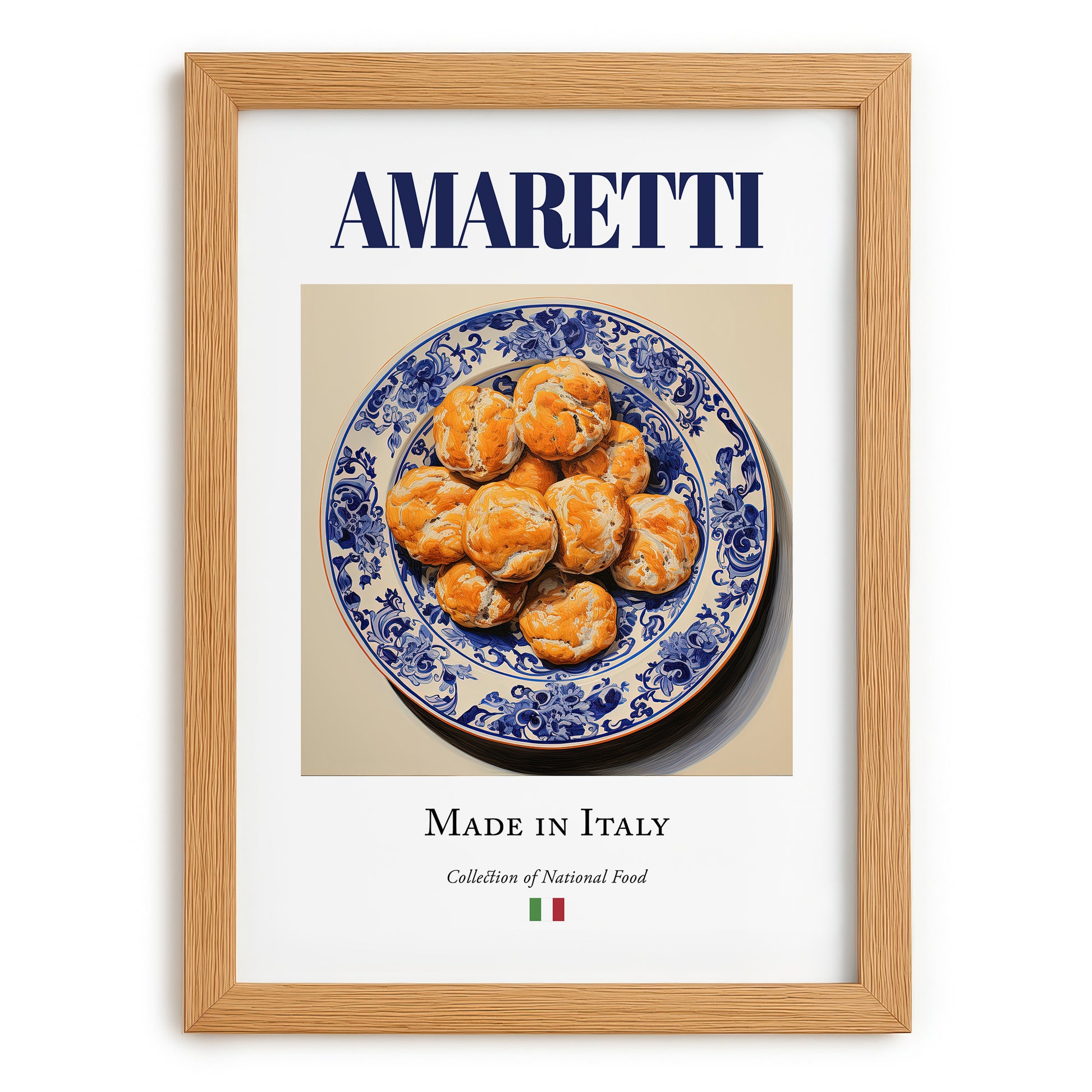 Amaretti – Italian Dessert Dish, Fine Dining Restaurant Illustration, set in oak frame