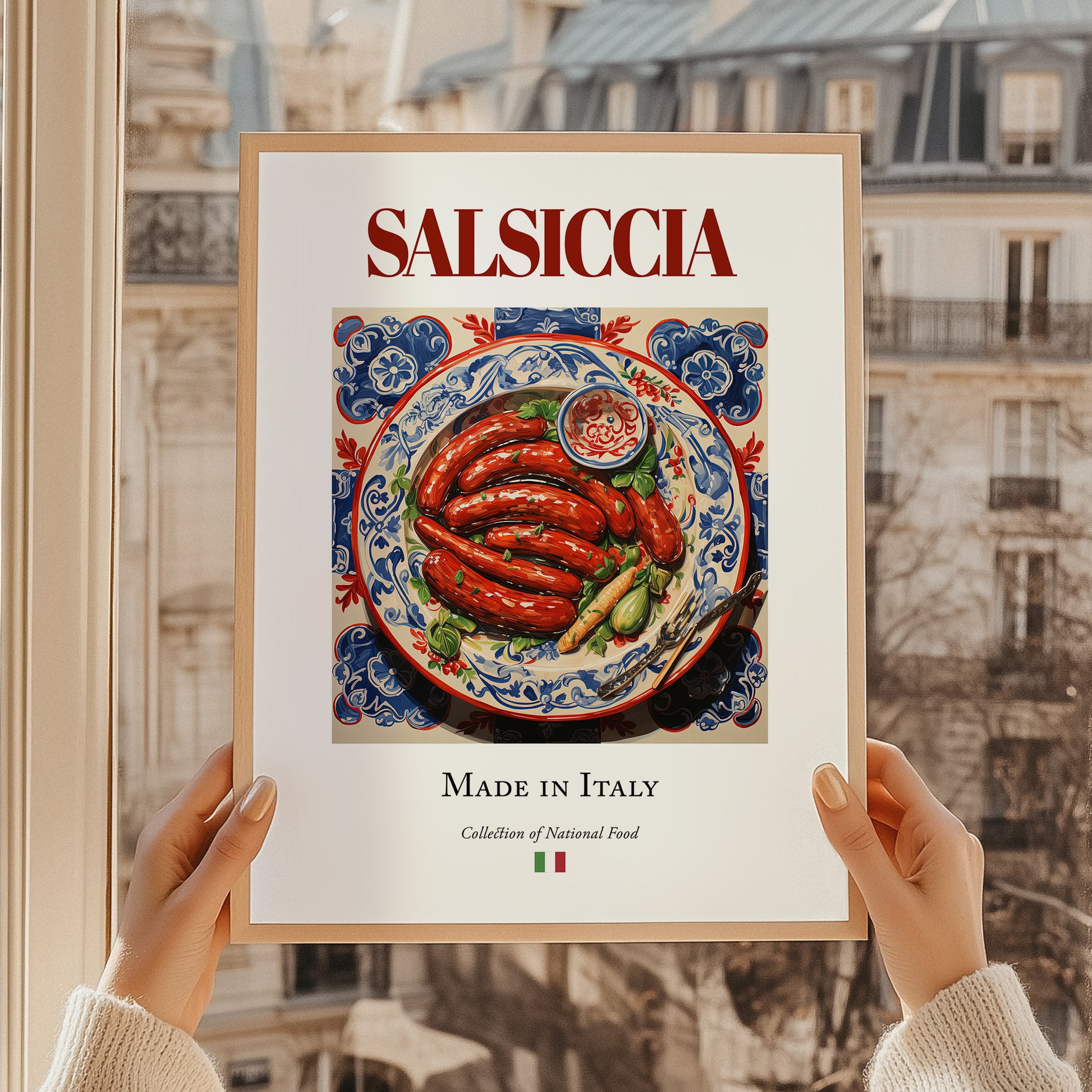 Salsiccia – Italian Meat Dish, Restaurant Print, styled in a charming Paris street view