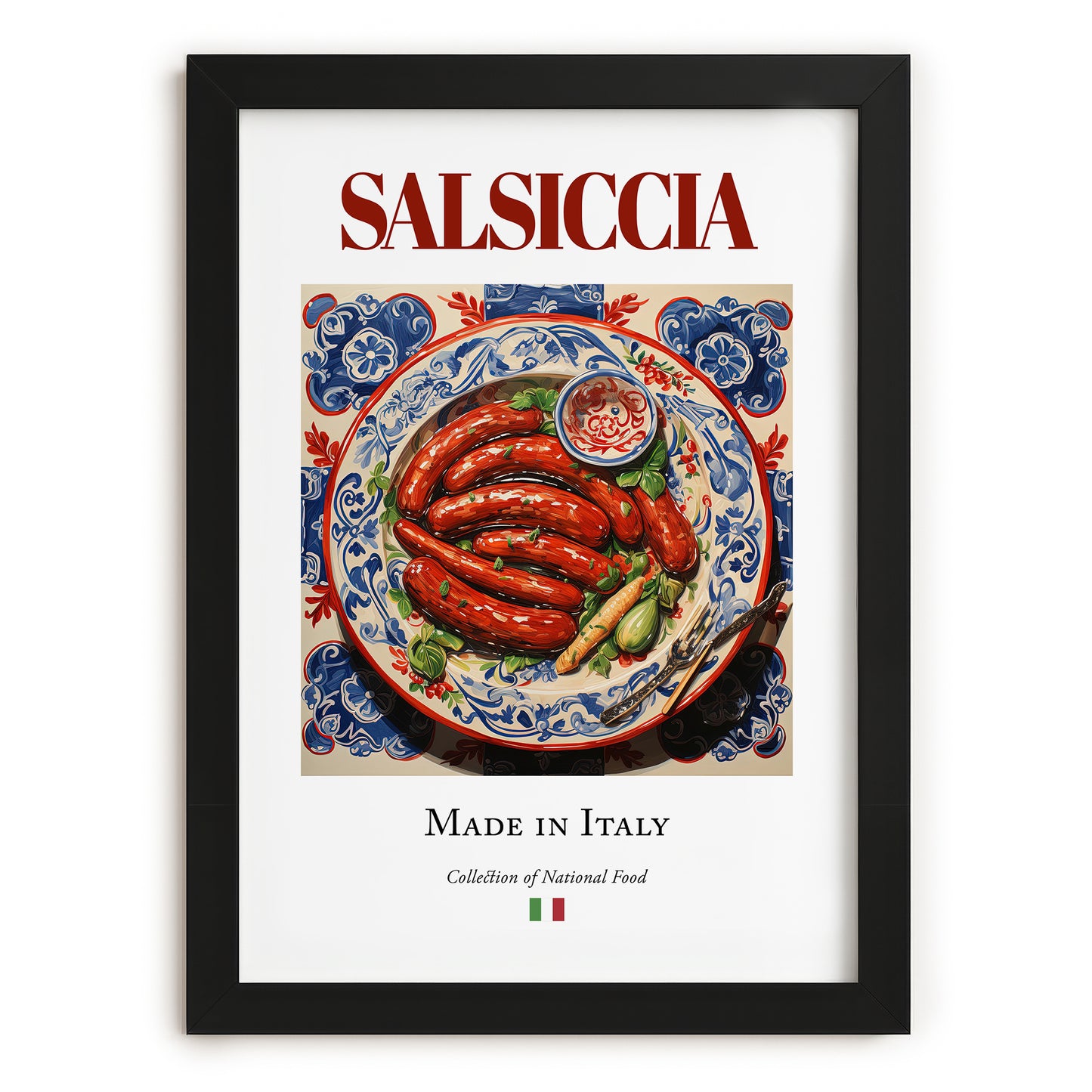 Salsiccia – Italian Meat Dish, Restaurant Print, in sleek black frame