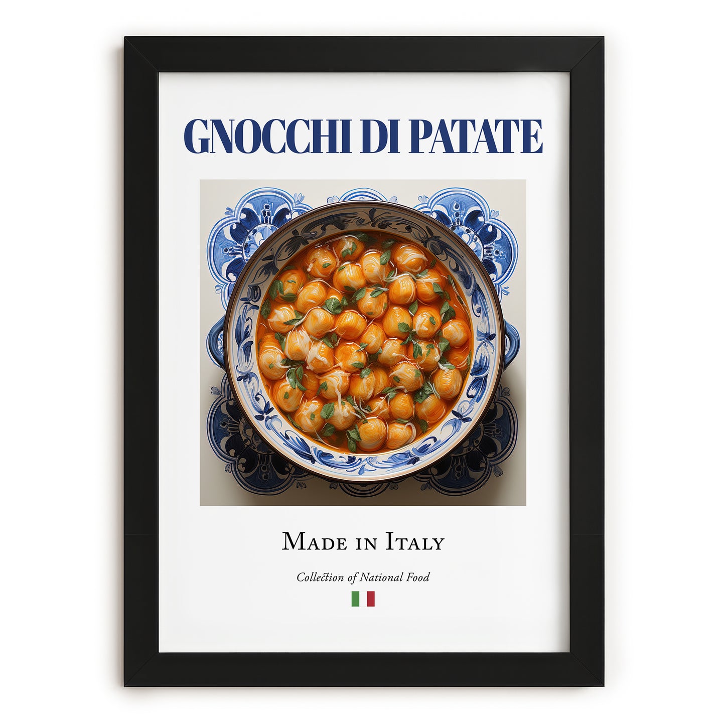 Gnocchi di Patate – Italian Dish, Café Still Life, in sleek black frame