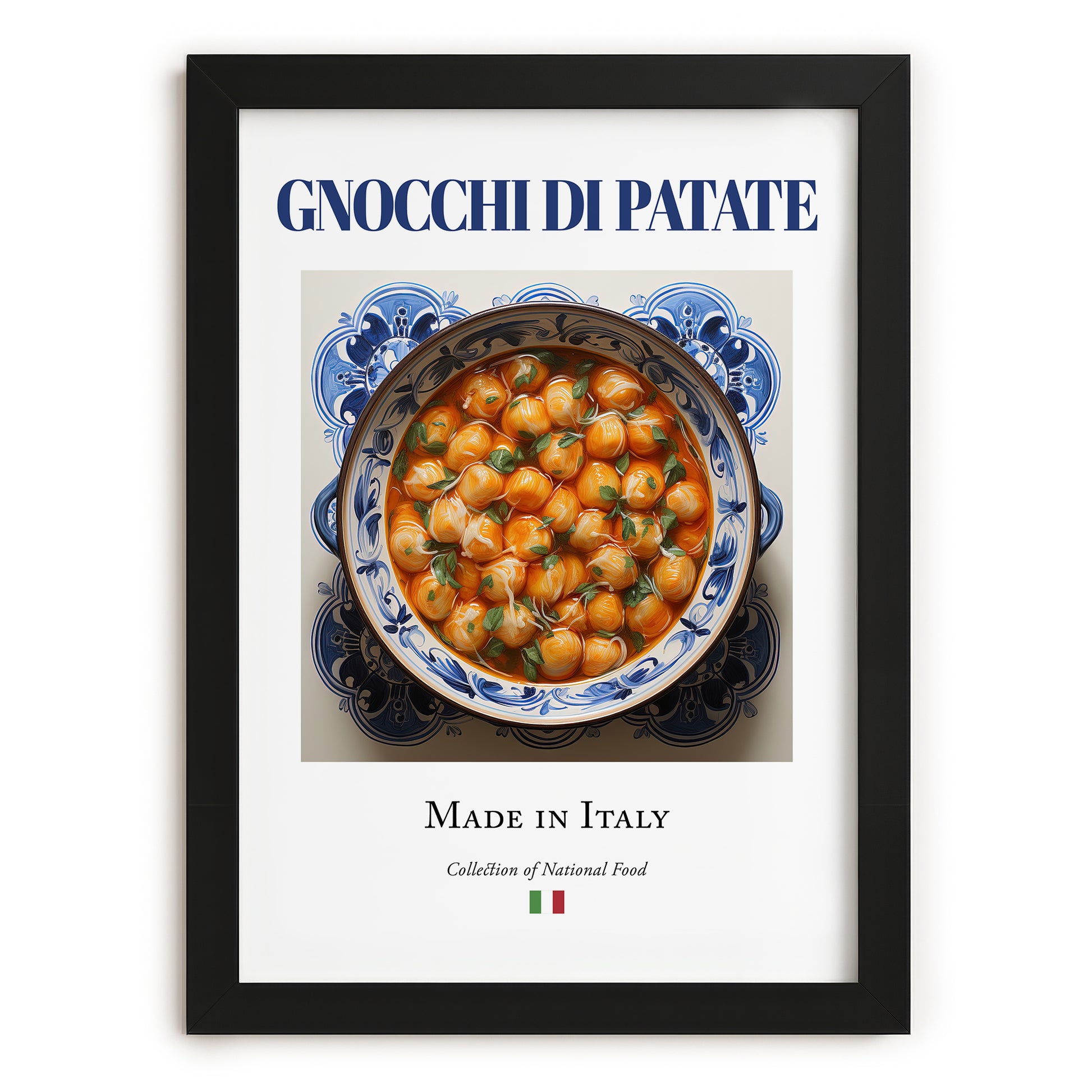 Gnocchi di Patate – Italian Dish, Café Still Life, in sleek black frame