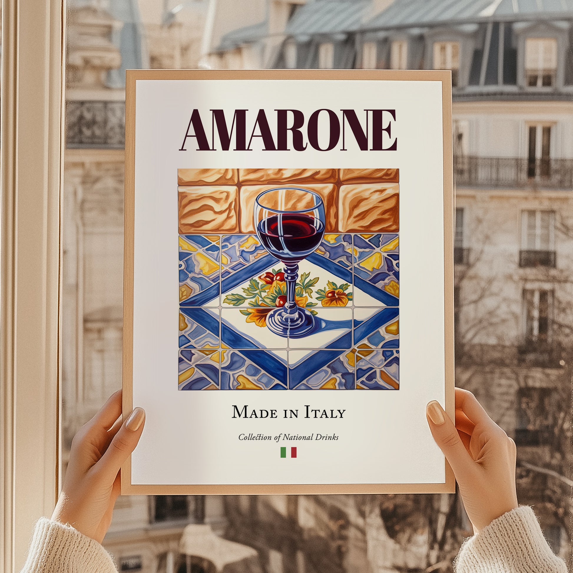 Amarone – Italian Red Wine, Wine Bar Illustration, styled in a charming Paris street view