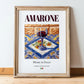 Amarone – Italian Red Wine, Wine Bar Illustration, in wooden frame leaning on the floor