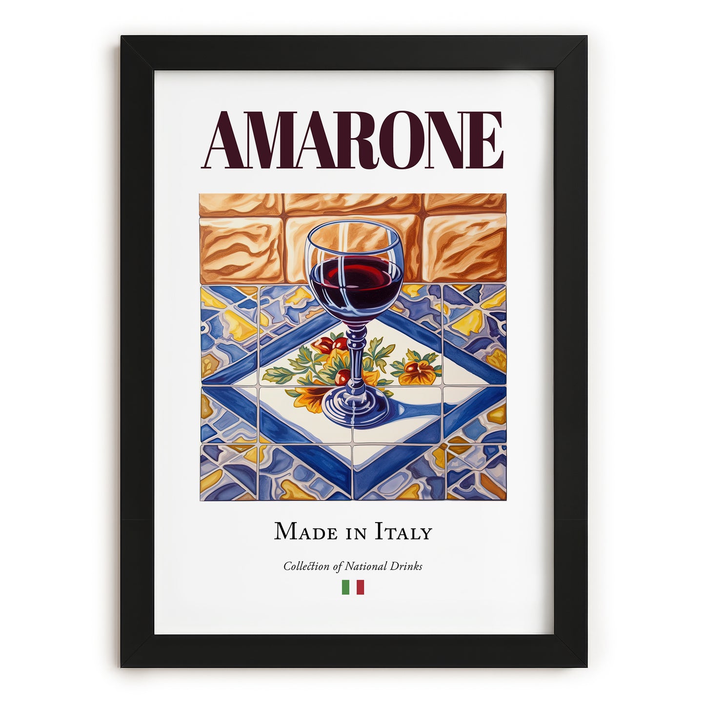 Amarone – Italian Red Wine, Wine Bar Illustration, in sleek black frame