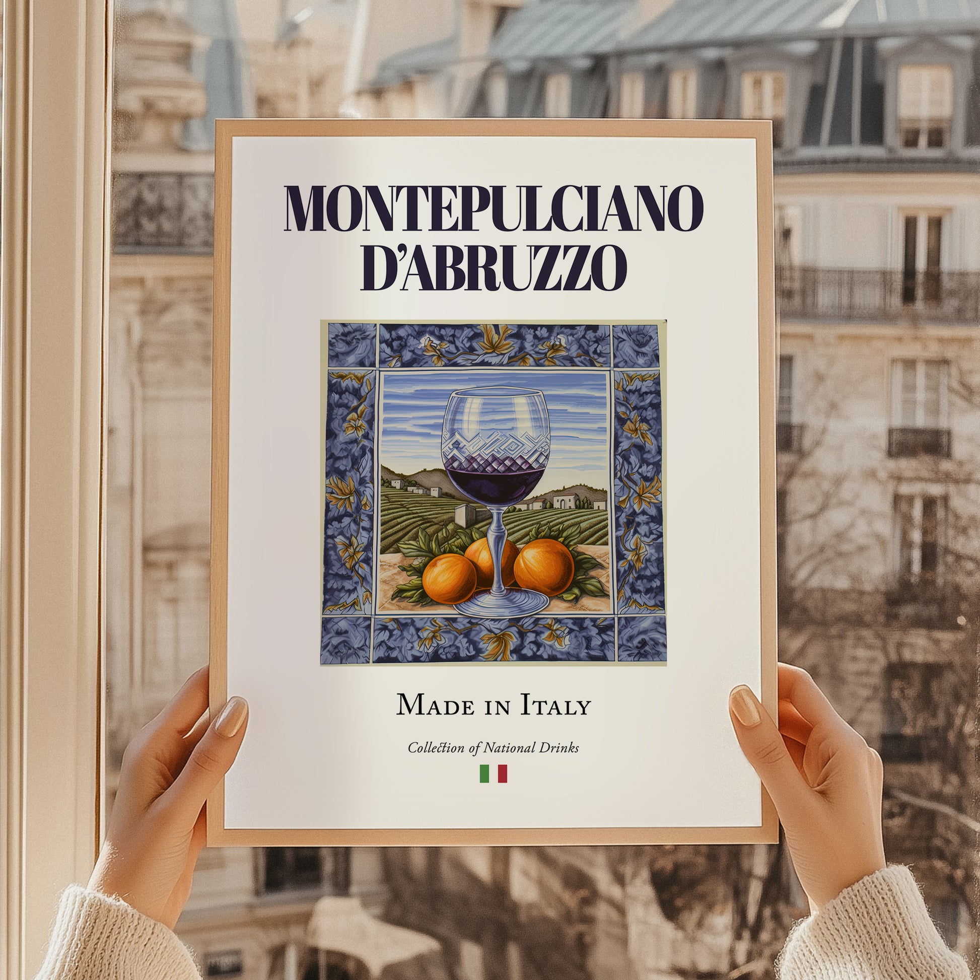 Montepulciano d'Abruzzo – Italian Red Wine, Vinoteca Poster, styled in a charming Paris street view