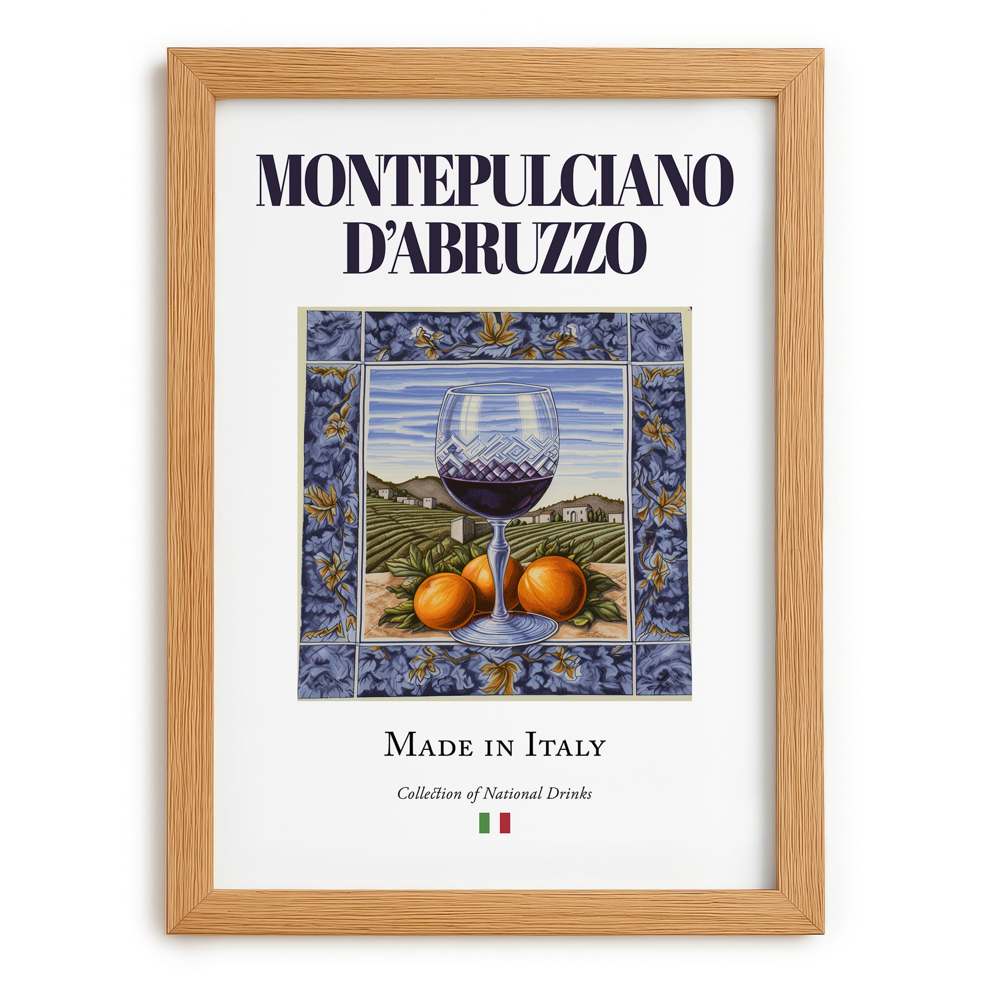 Montepulciano d'Abruzzo – Italian Red Wine, Vinoteca Poster, set in oak frame