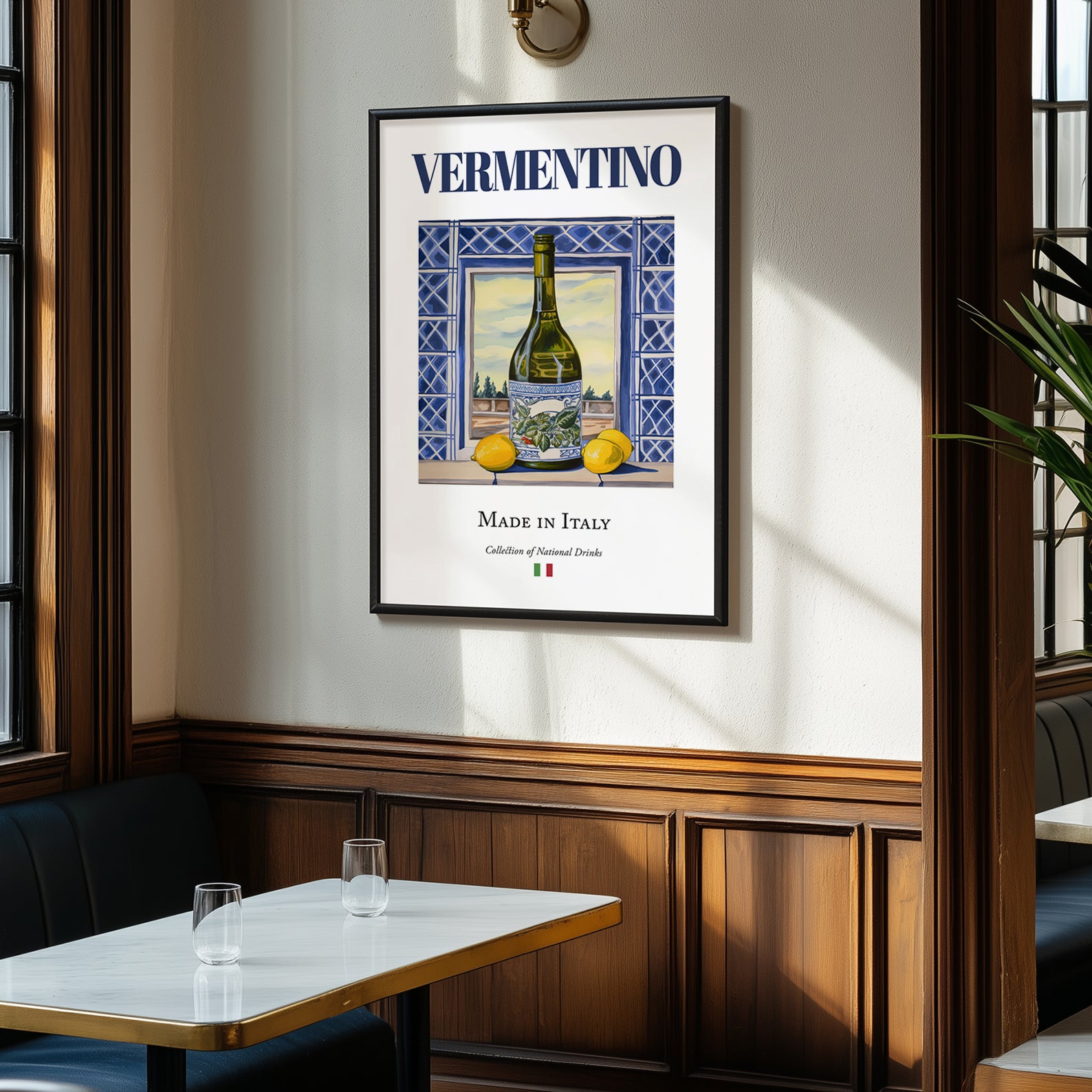 Vermentino – Italian White Wine, Vineyard Terrace Illustration, clean layout with no caption