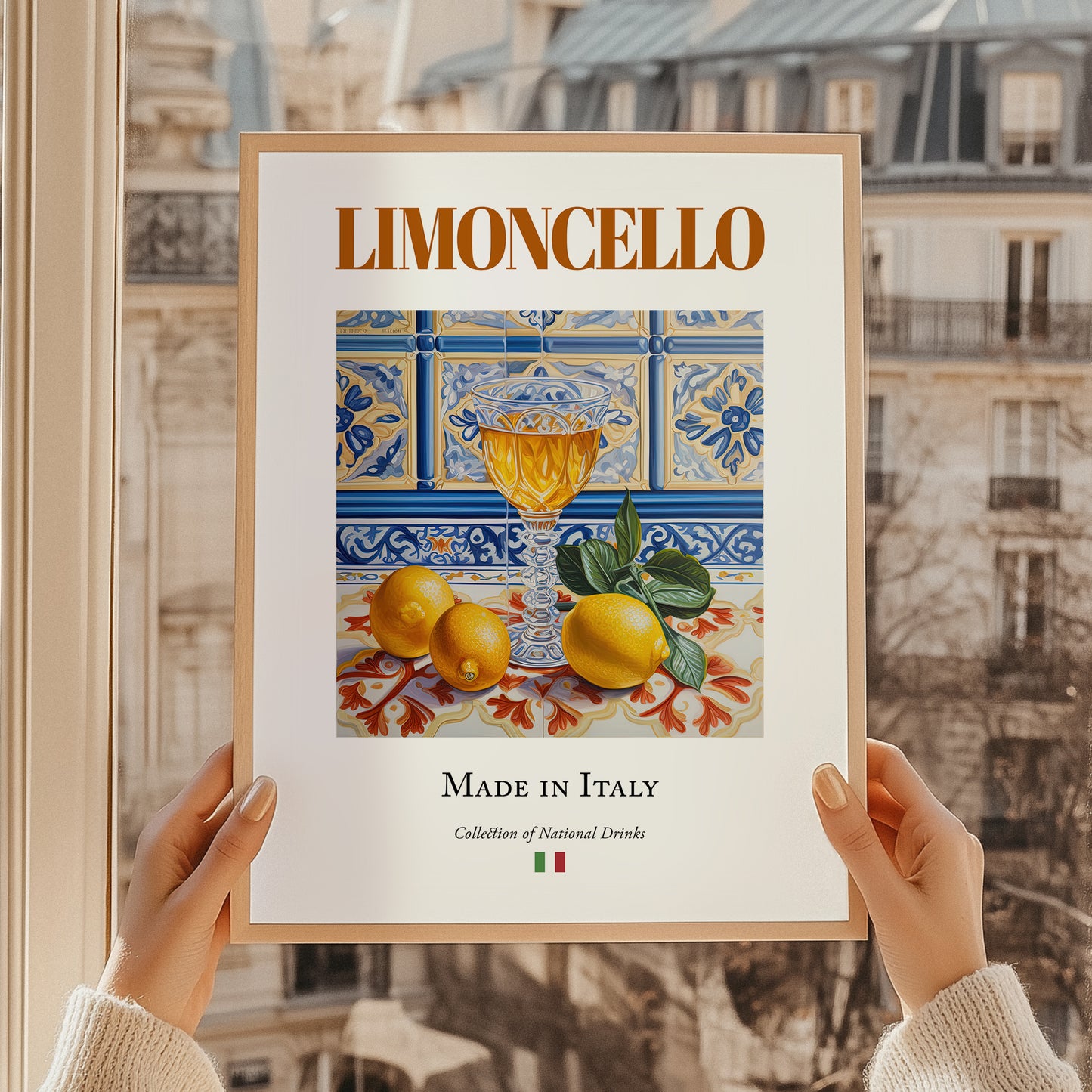 Limoncello – Italian Liqueur Drink, Rooftop Terrace Poster, styled in a charming Paris street view