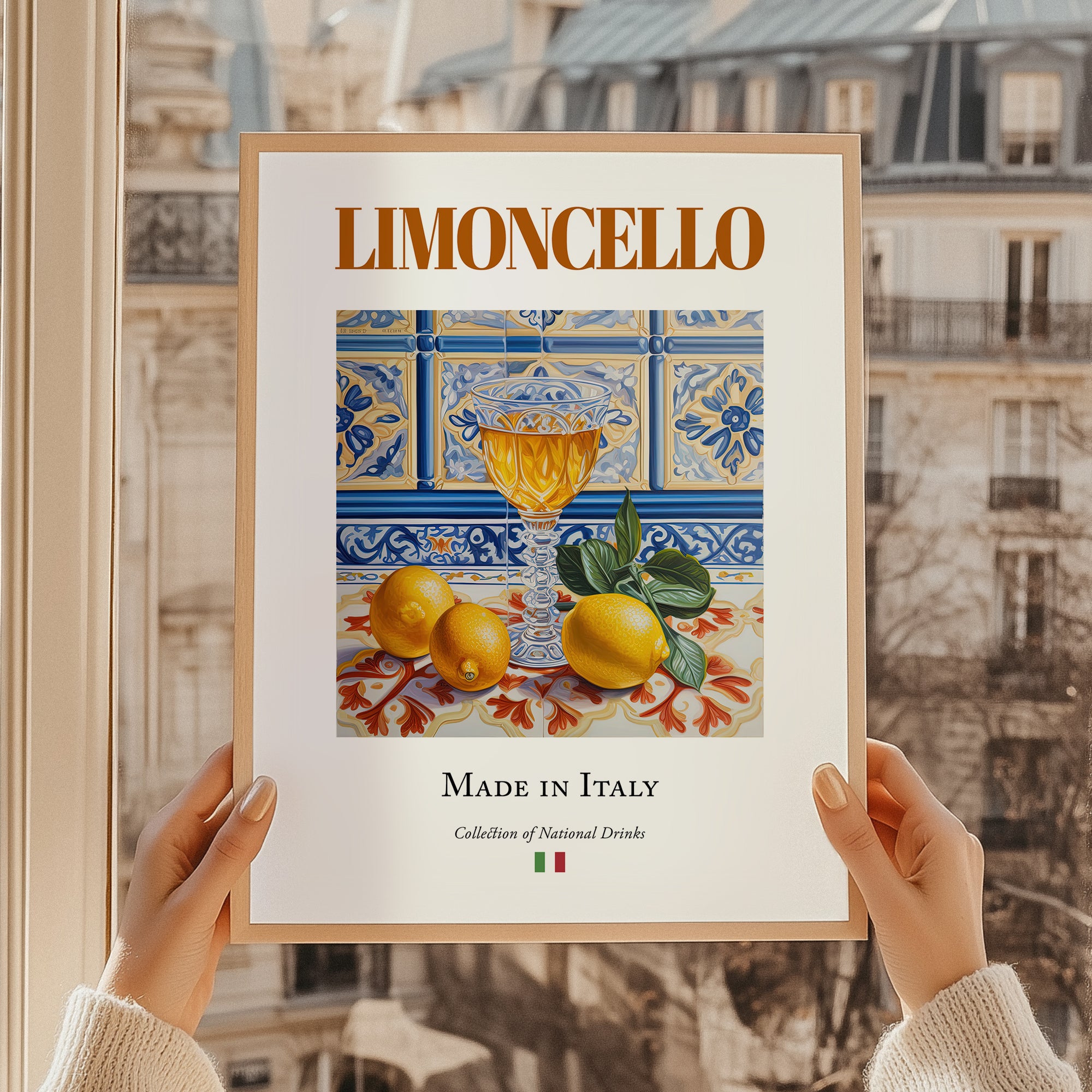 Limoncello – Italian Liqueur Drink, Rooftop Terrace Poster, styled in a charming Paris street view