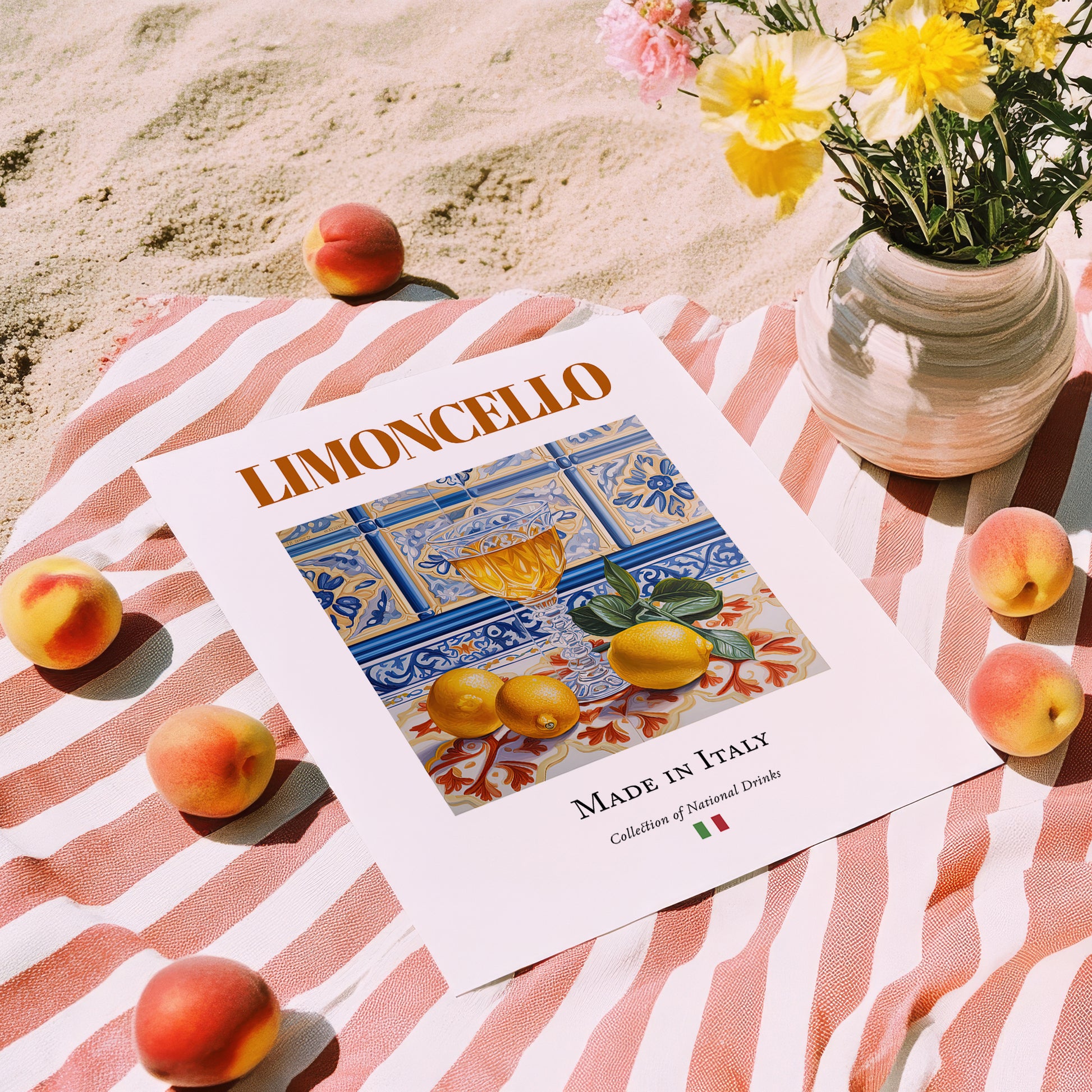 Limoncello – Italian Liqueur Drink, Rooftop Terrace Poster, unframed on coastal sand