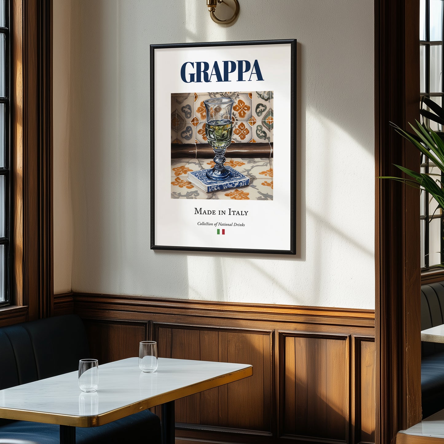 Grappa – Italian Spirit Drink, Jazz Bar Print, clean layout with no caption