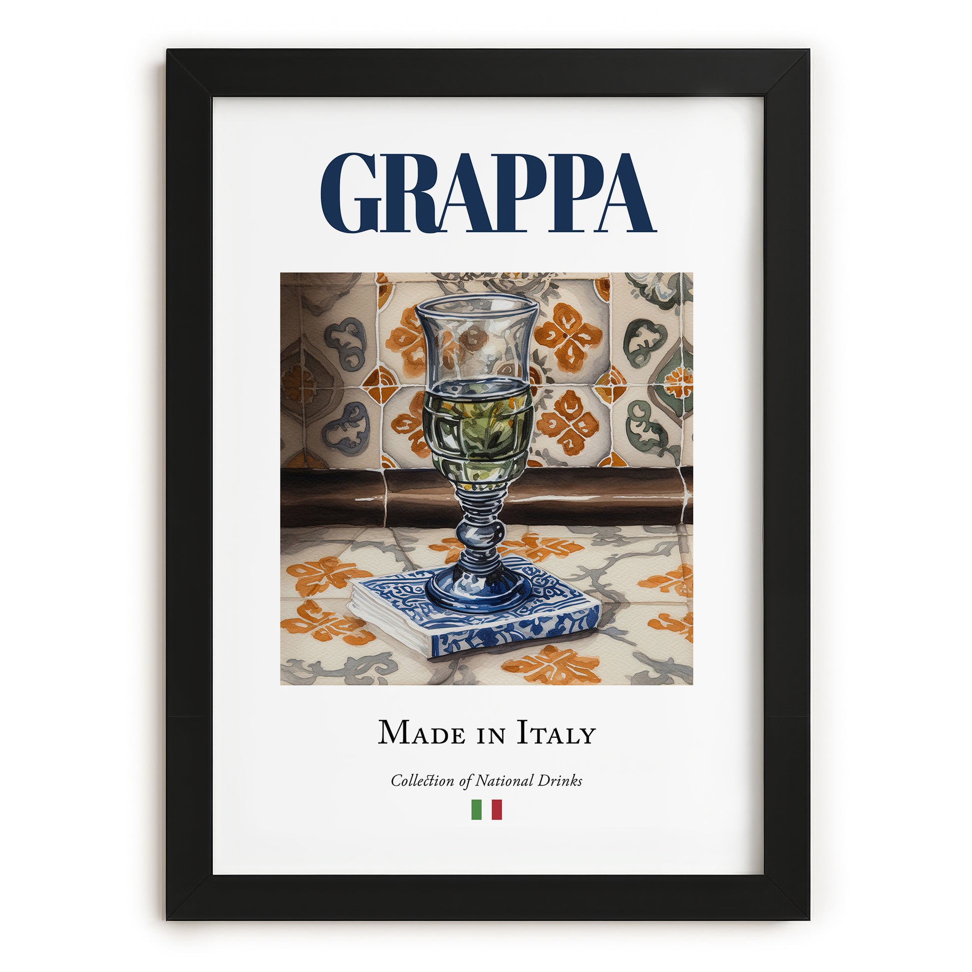 Grappa – Italian Spirit Drink, Jazz Bar Print, in sleek black frame