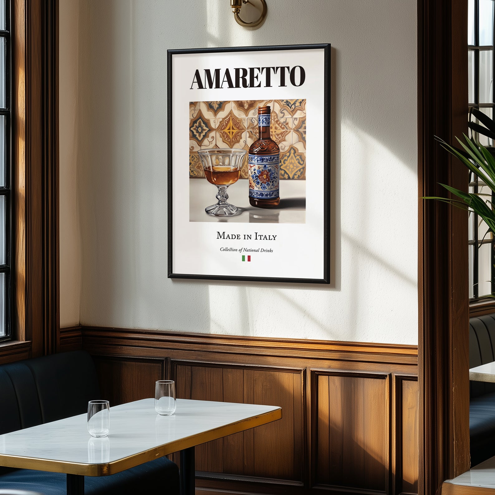 Amaretto – Italian Liqueur Drink, Cocktail Lounge Wall Decor, clean layout with no caption
