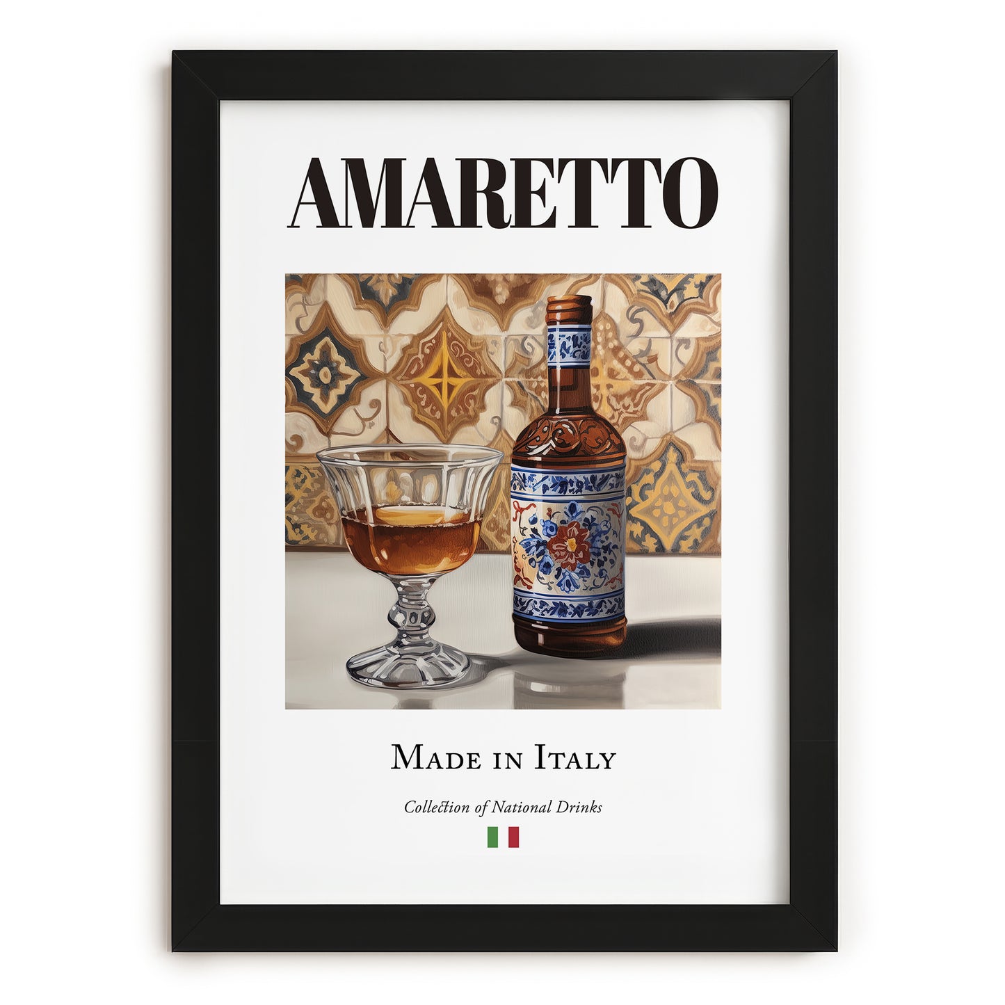 Amaretto – Italian Liqueur Drink, Cocktail Lounge Wall Decor, in sleek black frame