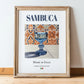 Sambuca – Italian Spirit Drink, Beach Bar Print, in wooden frame leaning on the floor
