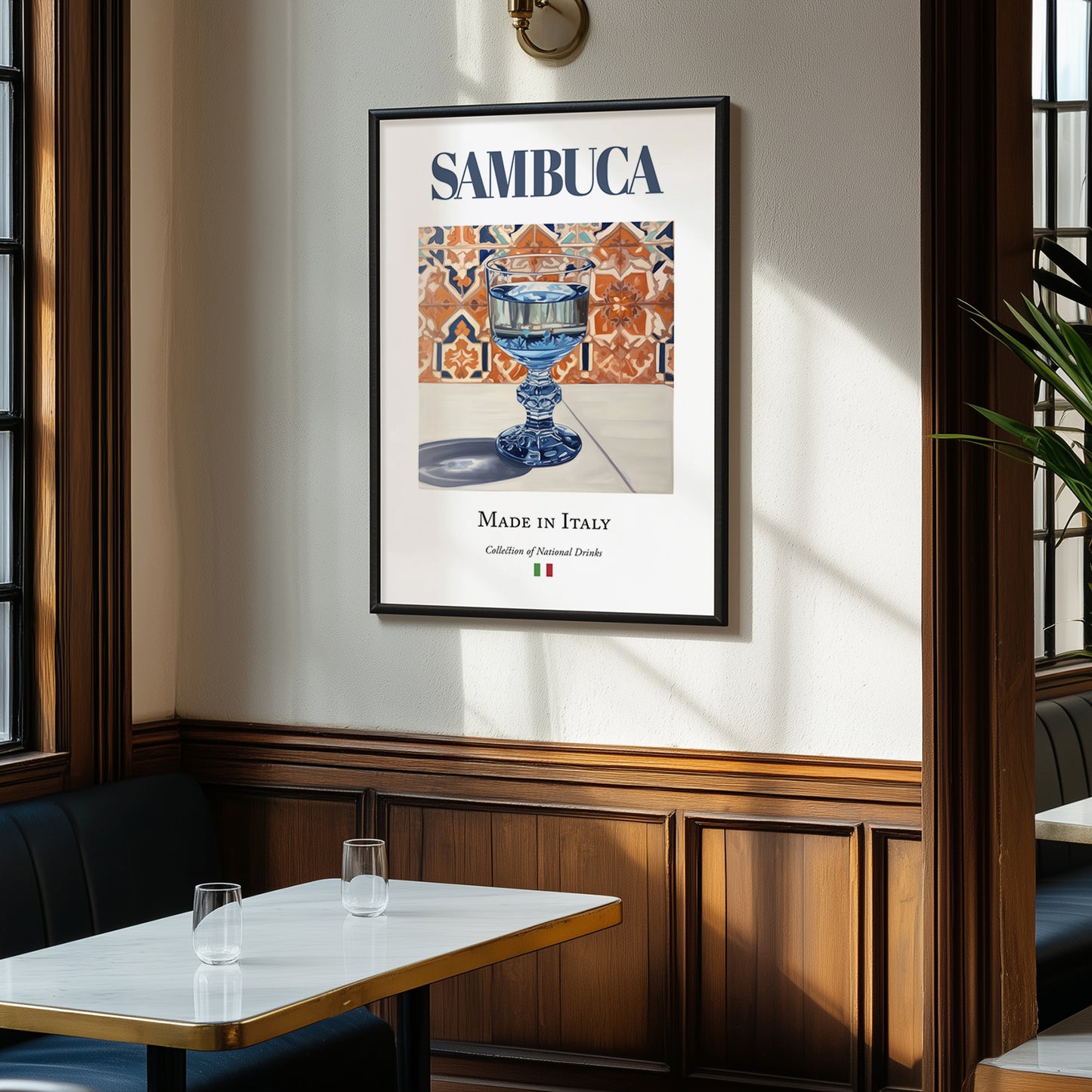Sambuca – Italian Spirit Drink, Beach Bar Print, clean layout with no caption